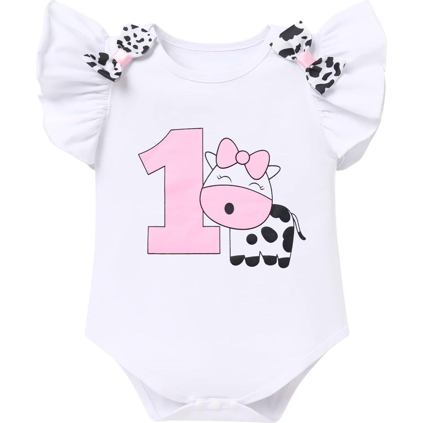 Conjunto de Cumpleaños Vaca para Niña 1-3 Años Tutu Diadema