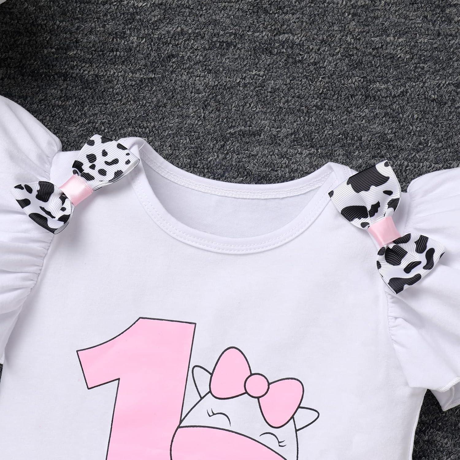 Conjunto de Cumpleaños Vaca para Niña 1-3 Años Tutu Diadema