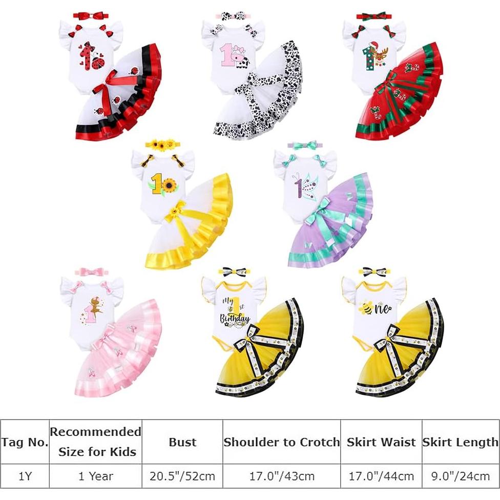 Conjunto de Cumpleaños Vaca para Niña 1-3 Años Tutu Diadema