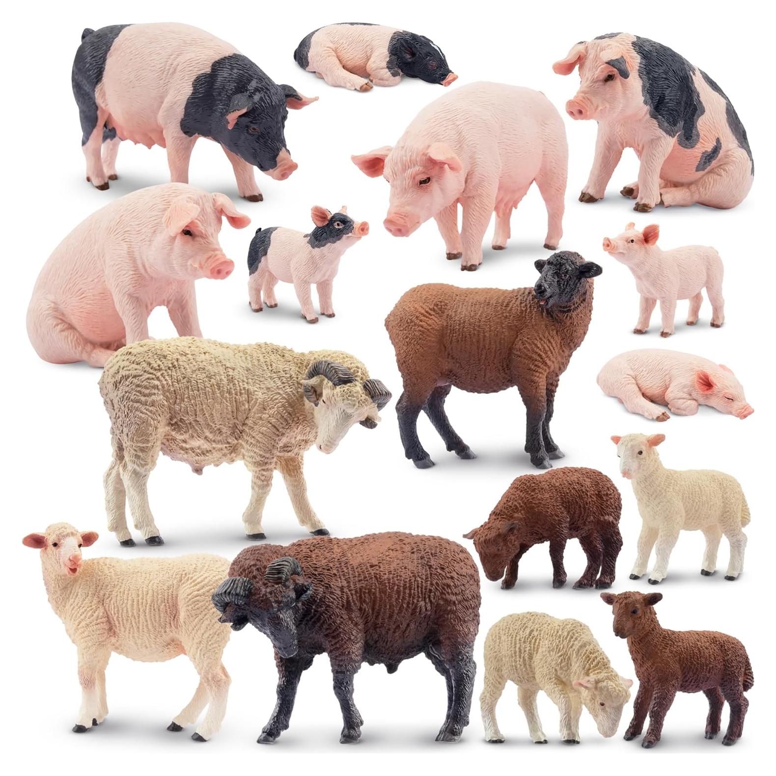 Figuras de Animales de Granja Toymany 16PCS Cerdo y Oveja