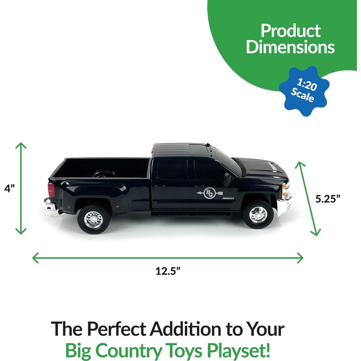 Big Country Toys Realistic Chevrolet Silverado Dually Truck Toy & Trailer Hitch, 1:20 Scale Farm Toys for 3 Year Old Boys