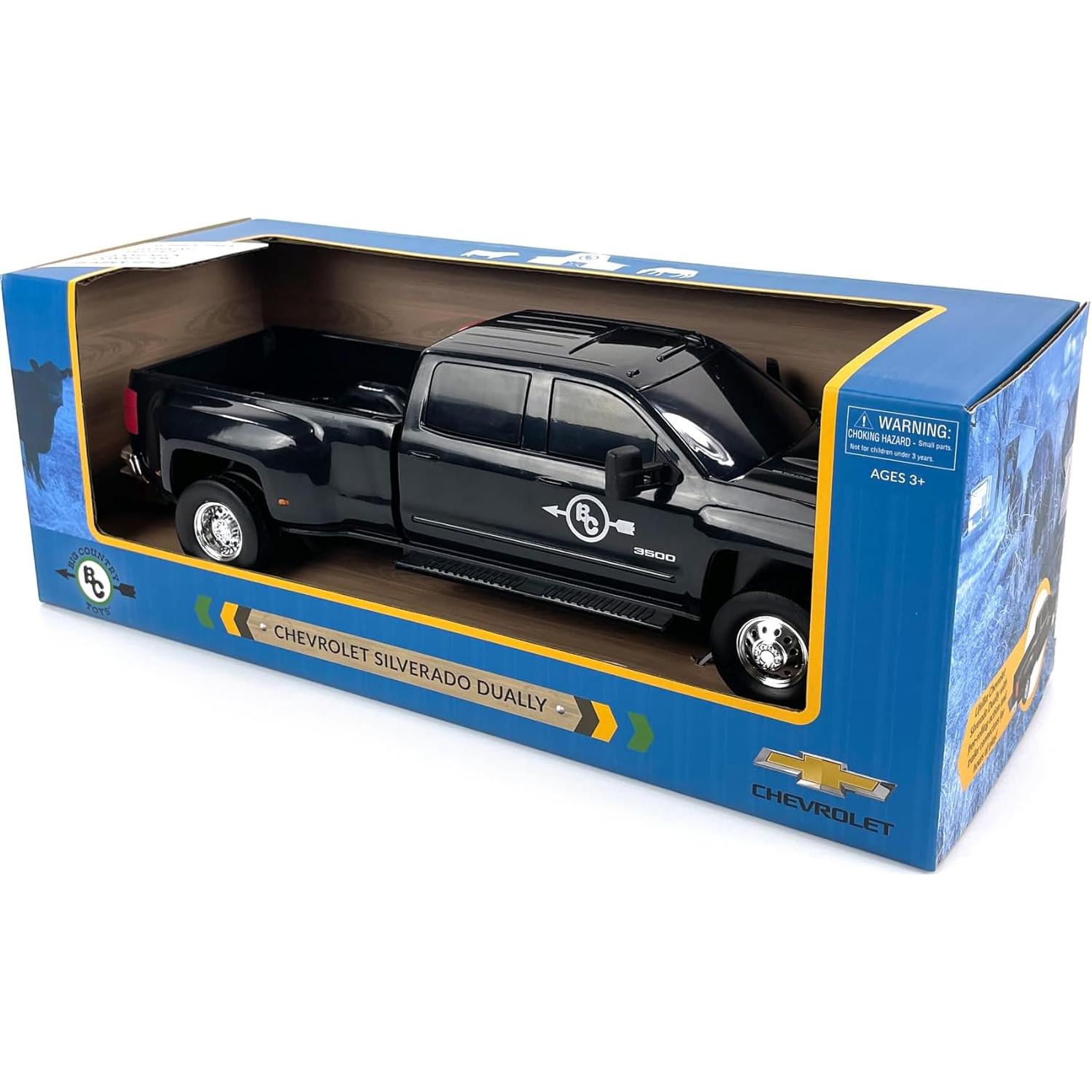 Big Country Toys Realistic Chevrolet Silverado Dually Truck Toy & Trailer Hitch, 1:20 Scale Farm Toys for 3 Year Old Boys