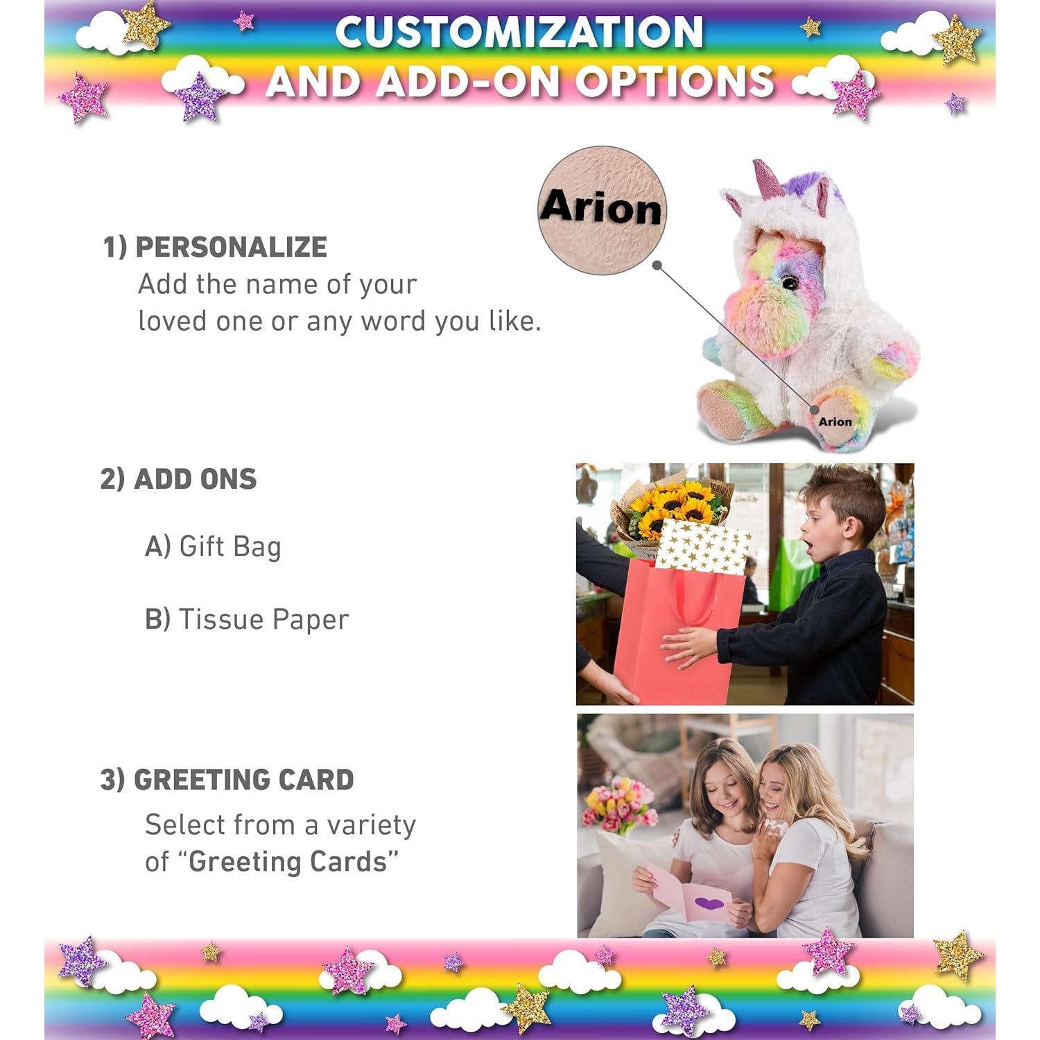 DolliBu Alce Arcoíris con Unicornio 22,86 cm Juguete de Peluche