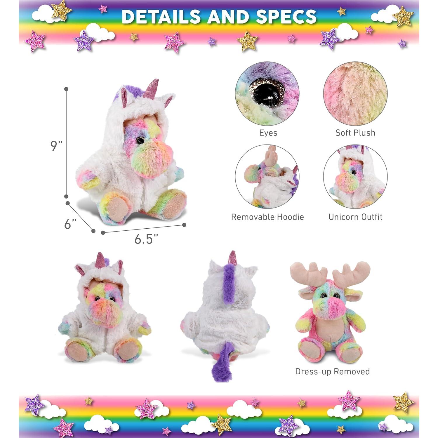 DolliBu Alce Arcoíris con Unicornio 22,86 cm Juguete de Peluche