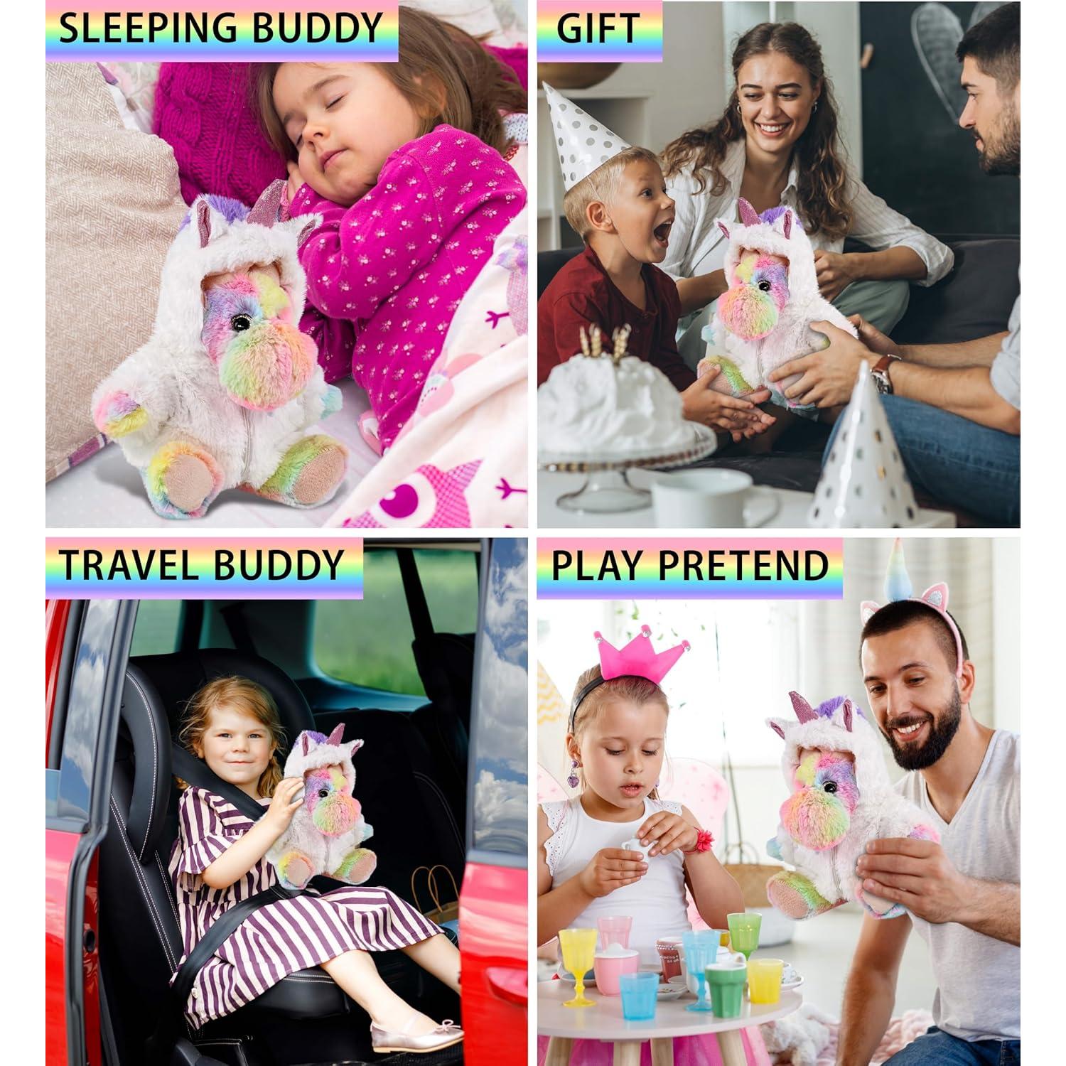 DolliBu Alce Arcoíris con Unicornio 22,86 cm Juguete de Peluche