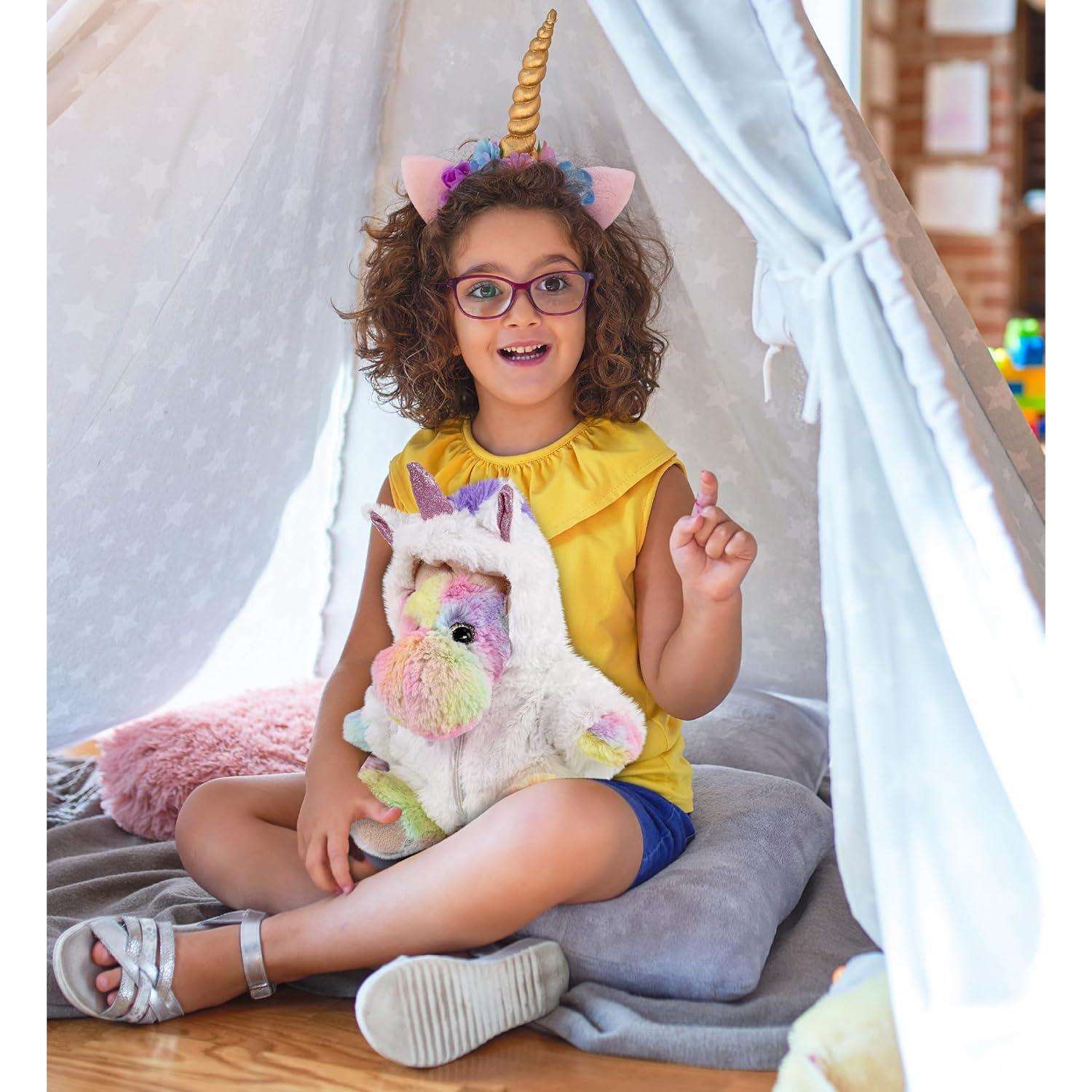 DolliBu Alce Arcoíris con Unicornio 22,86 cm Juguete de Peluche