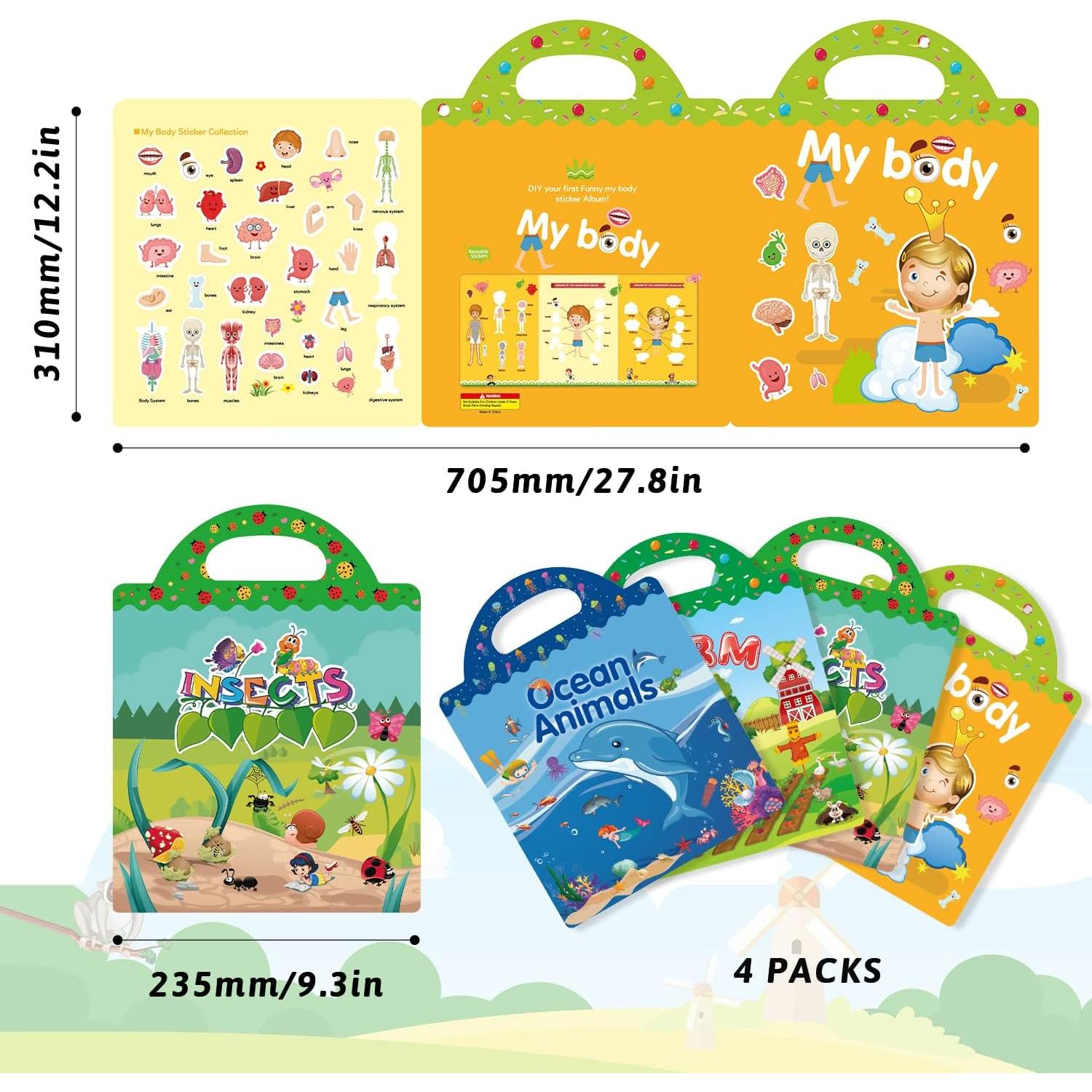 Libros de Pegatinas Reutilizables ROATEE 8 Temas Diversos