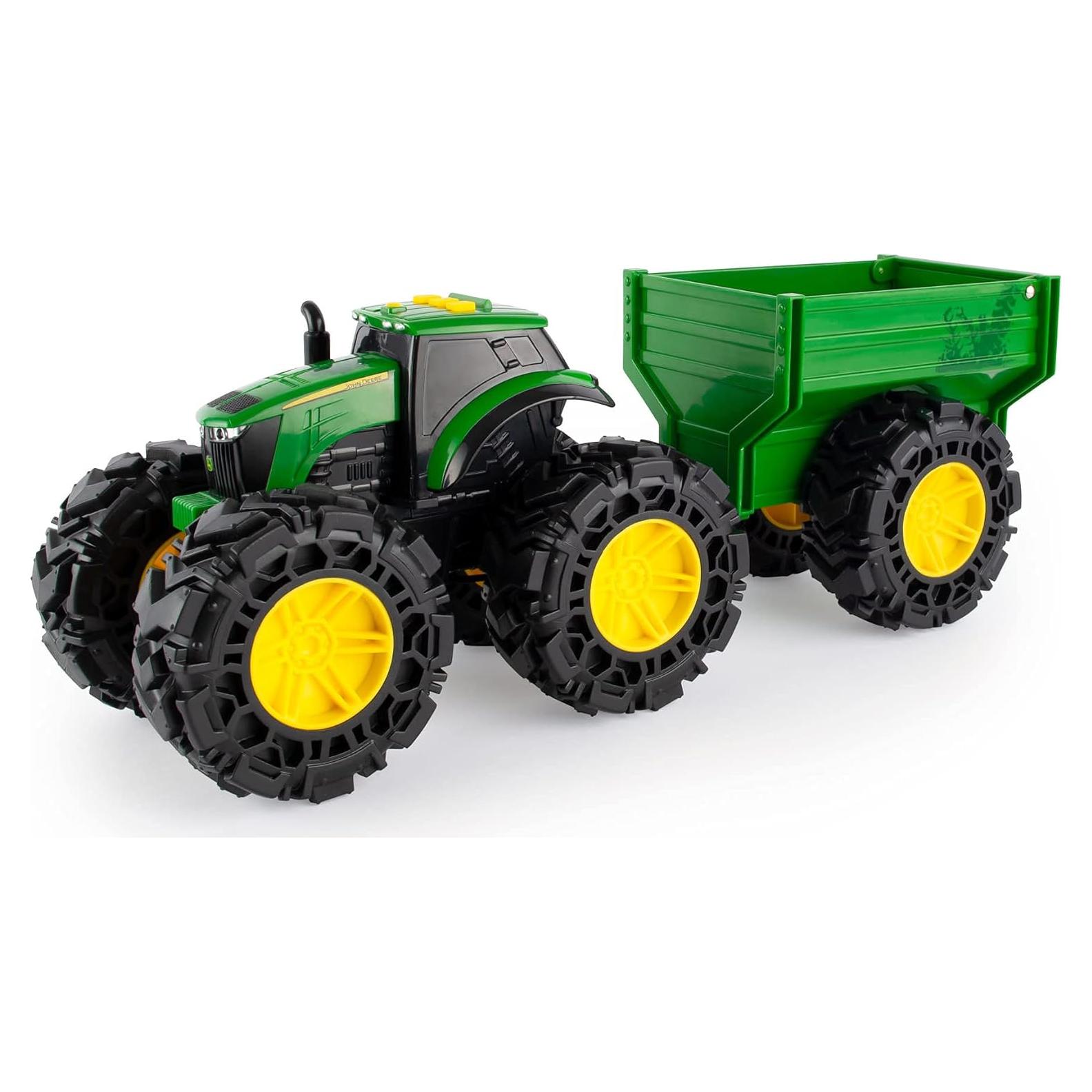 Tractor John Deere Monster Treads con Carreta y Sonidos