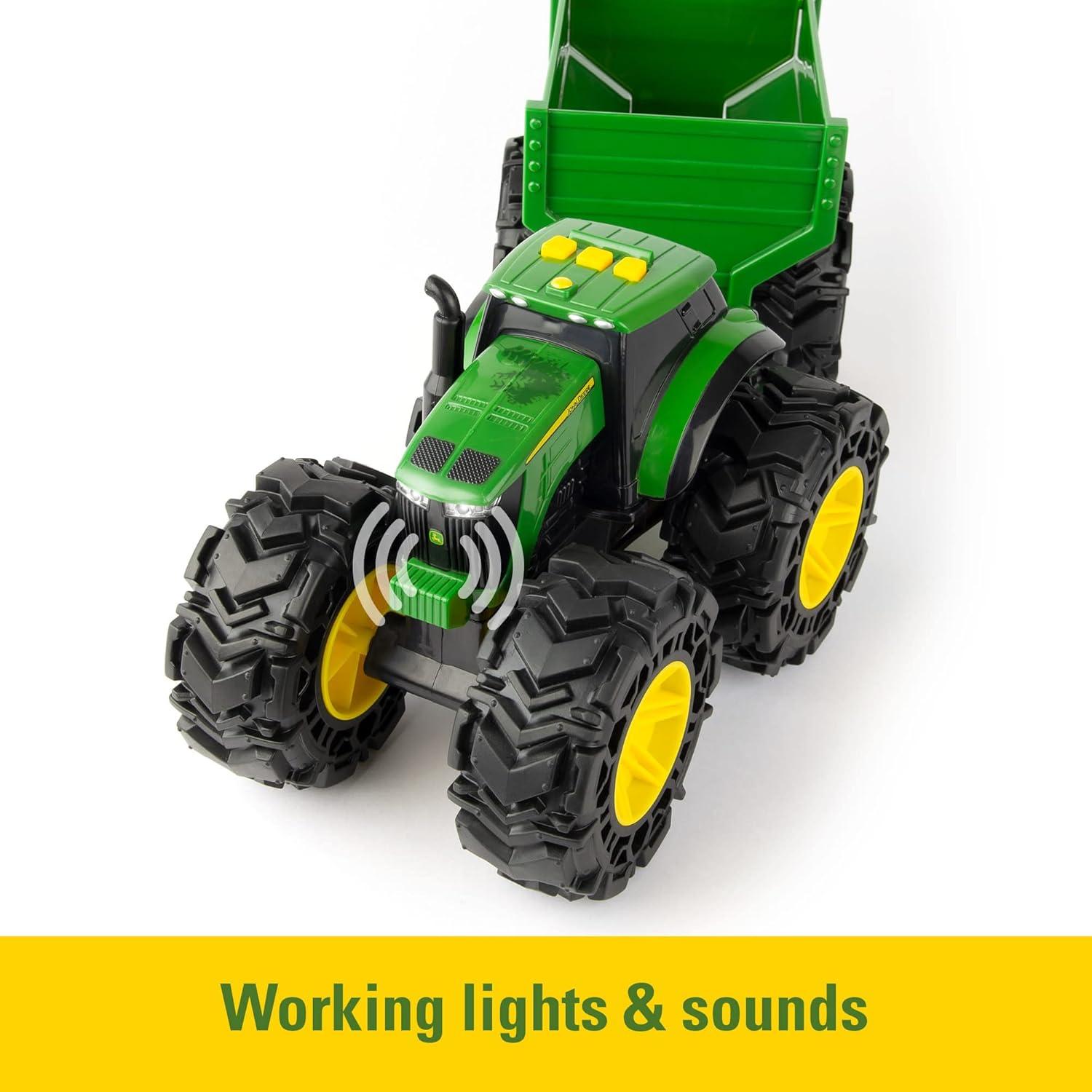 Tractor John Deere Monster Treads con Carreta y Sonidos
