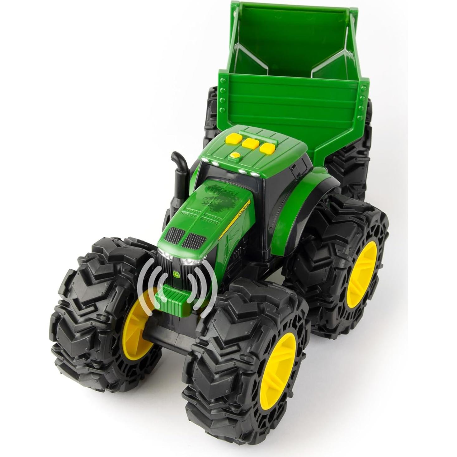 Tractor John Deere Monster Treads con Carreta y Sonidos