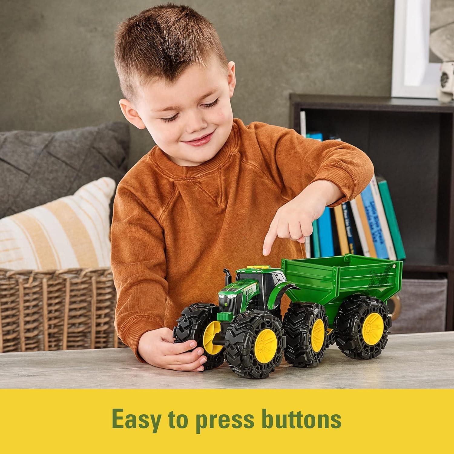 Tractor John Deere Monster Treads con Carreta y Sonidos