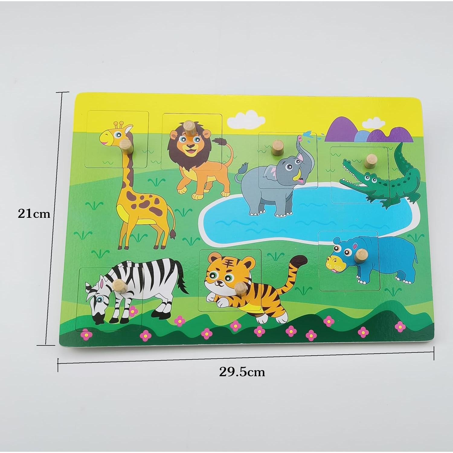 Wooden Mix and Match Peg Puzzle Set of 2 pcs -Farm & Forest Animals, Jigsaw Knob Puzzle Game Educational Preschool Toys and Gifts 1 Year up