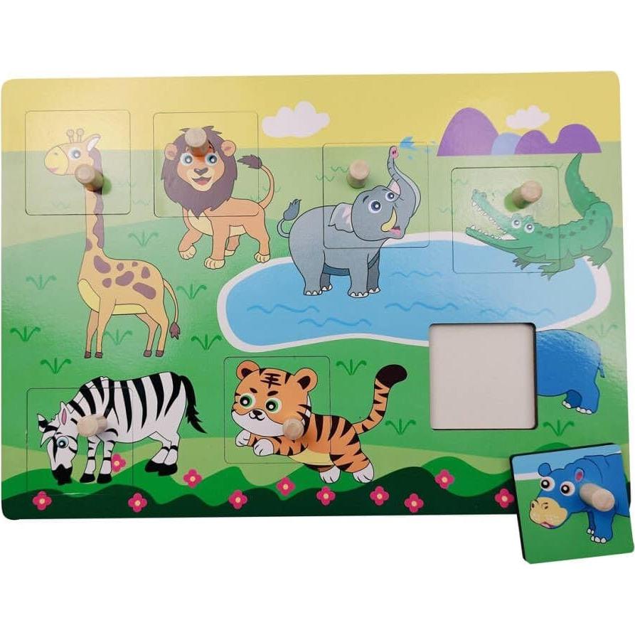Wooden Mix and Match Peg Puzzle Set of 2 pcs -Farm & Forest Animals, Jigsaw Knob Puzzle Game Educational Preschool Toys and Gifts 1 Year up