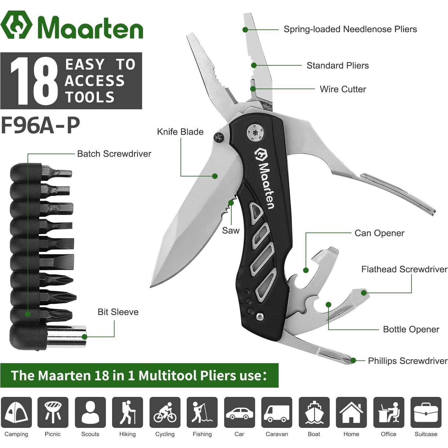 Cuchillo de bolsillo multitool Maarten 12 en 1 con funda