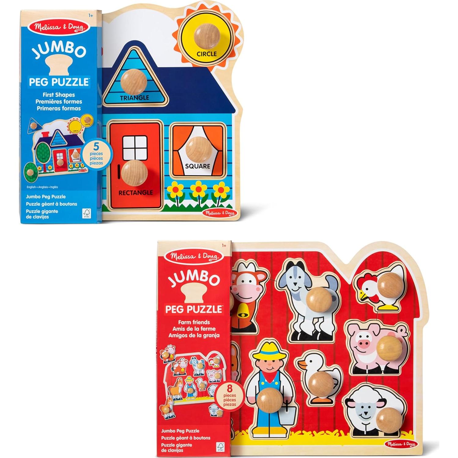 Rompecabezas de Madera Jumbo Melissa & Doug 2-Pack Granja y Formas