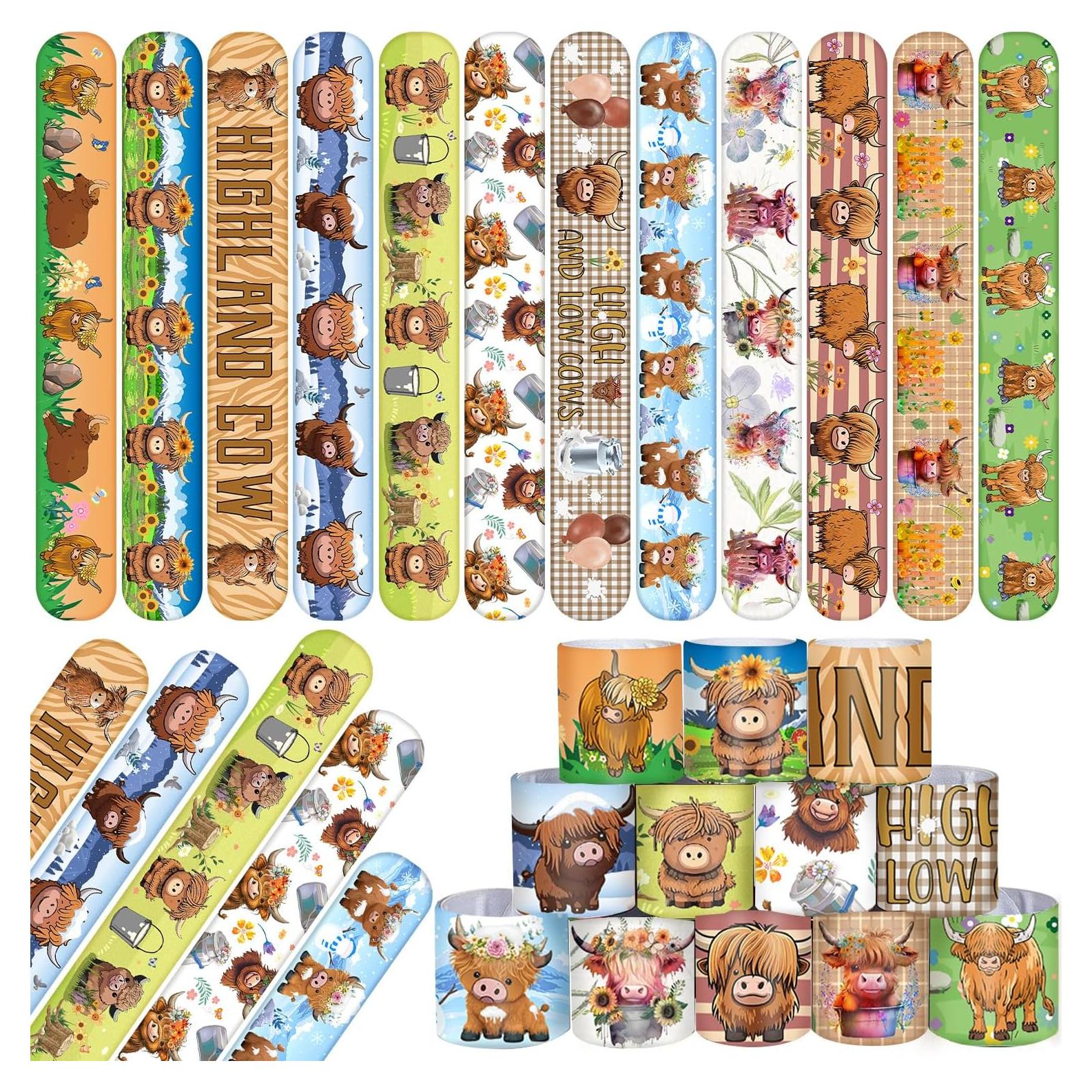 48 Pulseras de Slap de Vaca de Fiesta para Niños