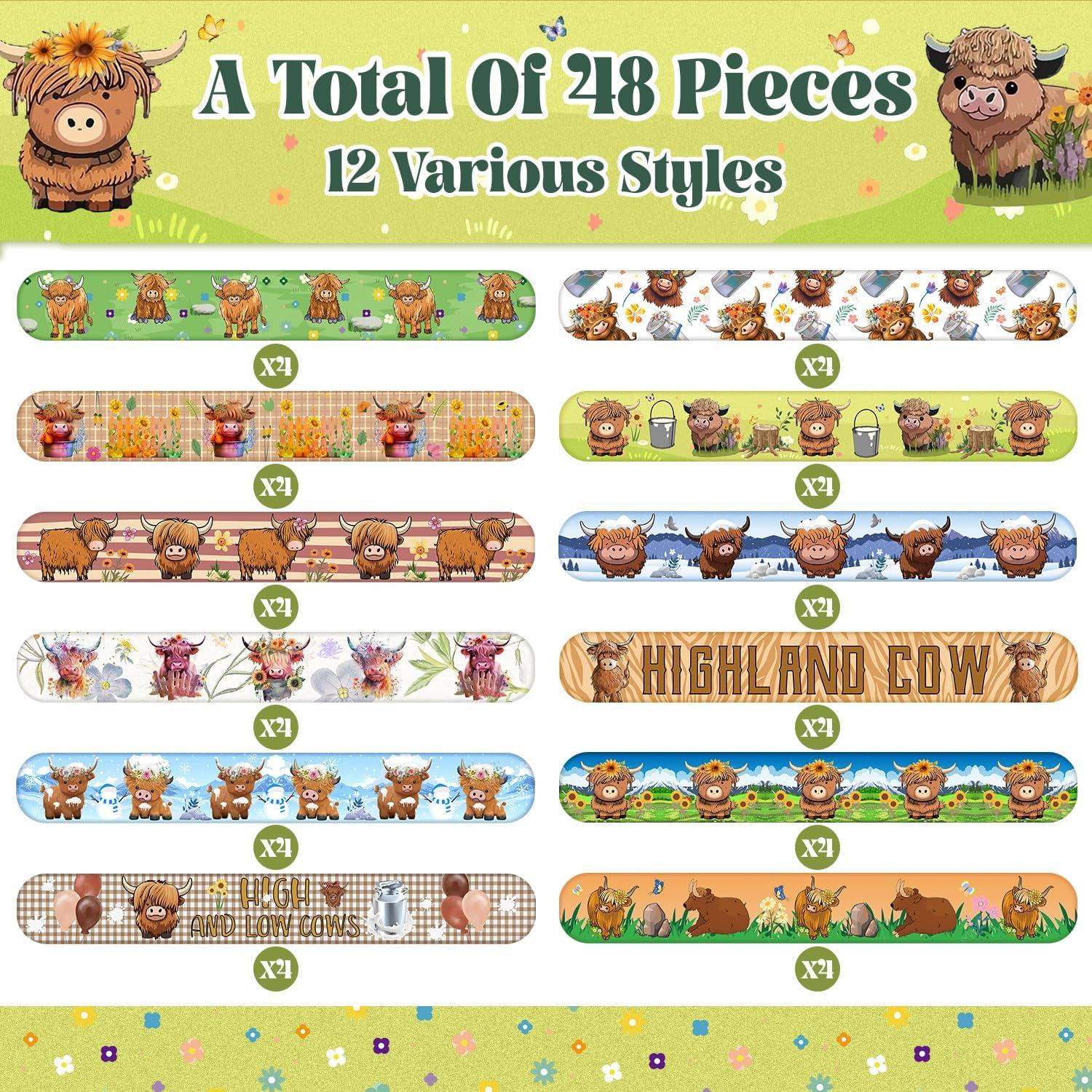 48 Pulseras de Slap de Vaca de Fiesta para Niños