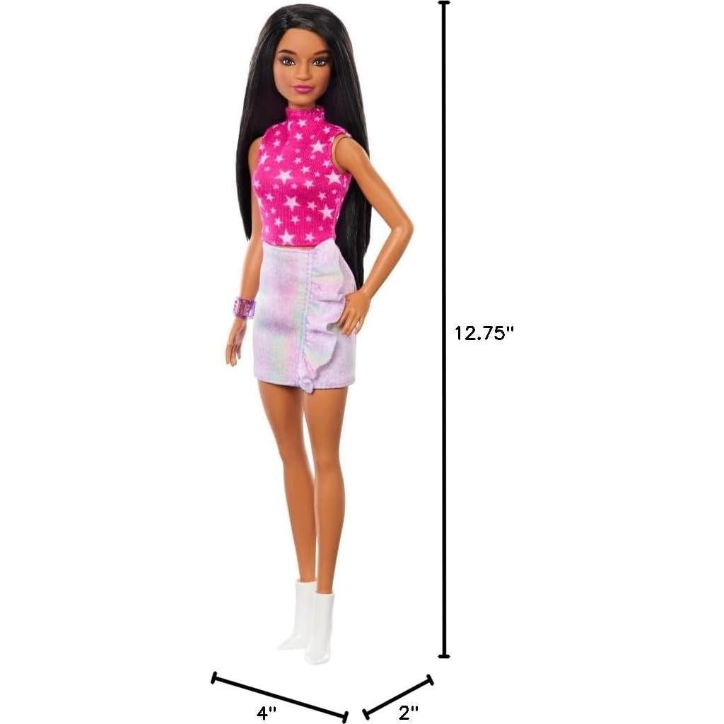 Muñeca Barbie Fashionistas #215 con top rosa y falda iridiscente