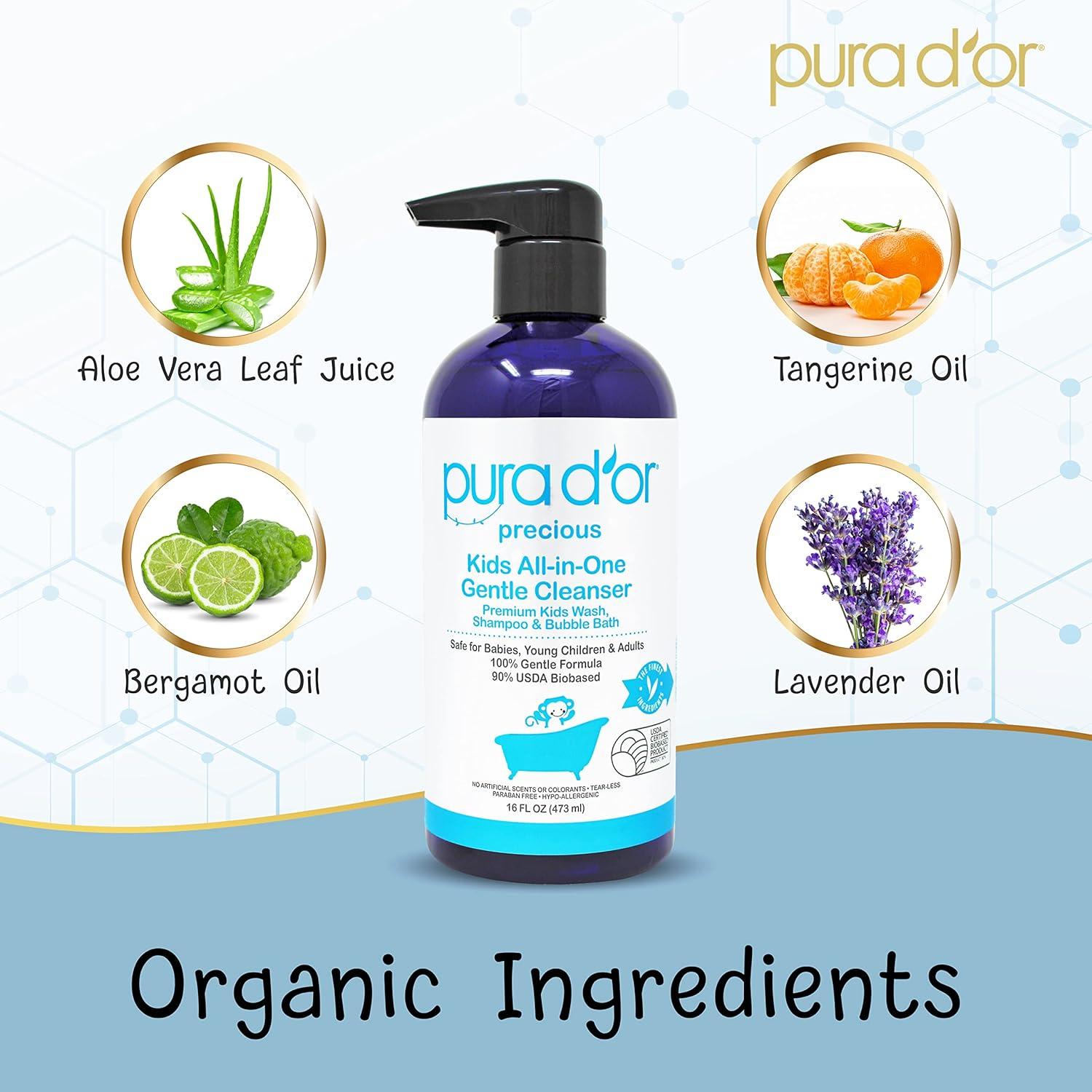 PURA D'OR 473 ml Kids Wash - Champú y Baño Sin Lagrimas