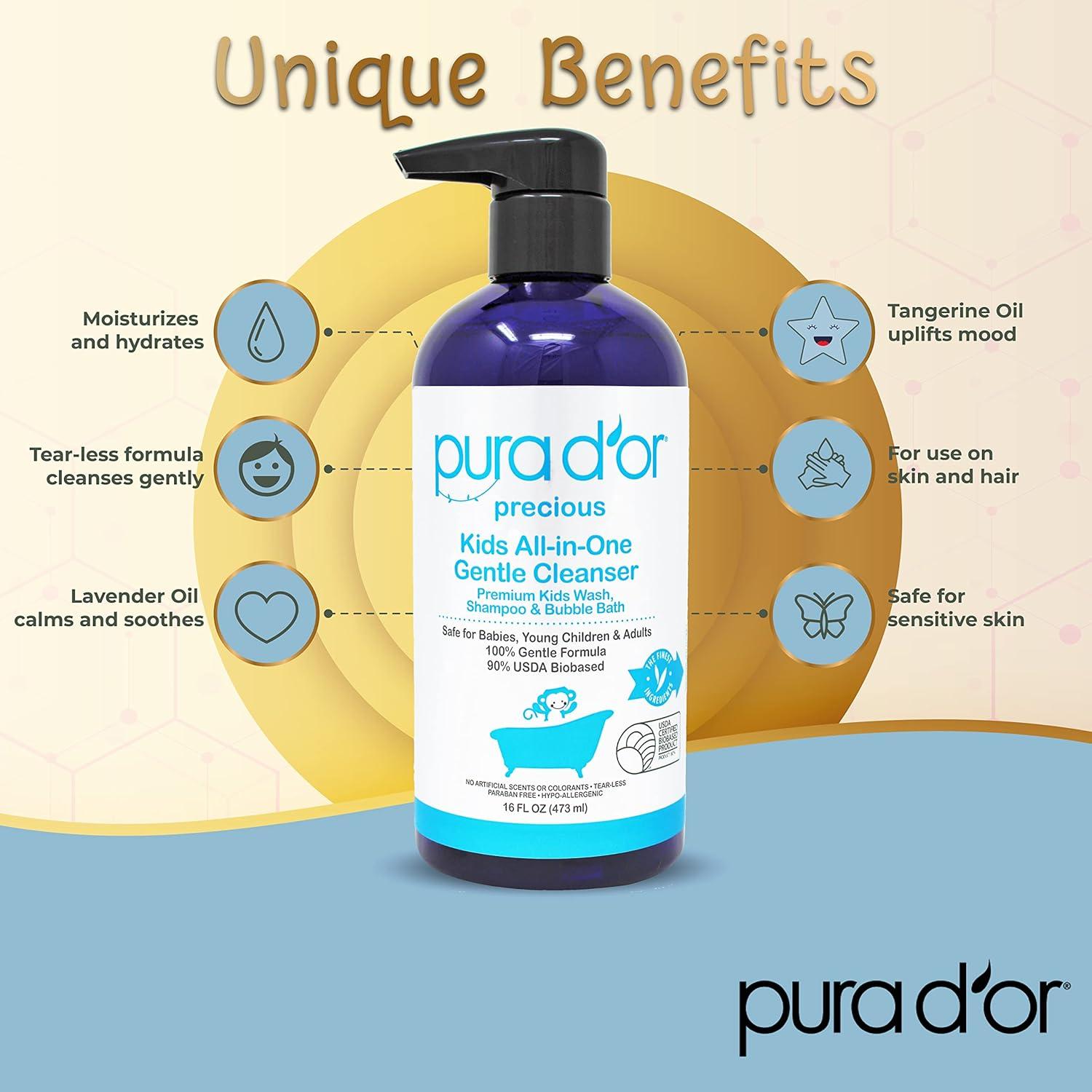 PURA D'OR 473 ml Kids Wash - Champú y Baño Sin Lagrimas