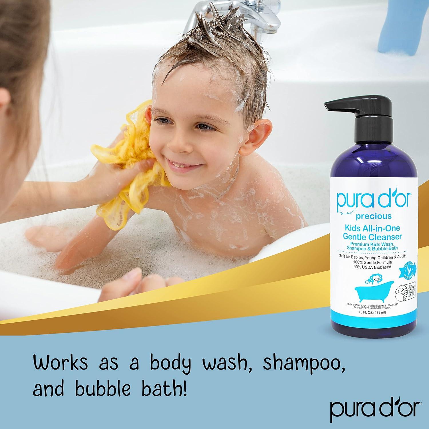 PURA D'OR 473 ml Kids Wash - Champú y Baño Sin Lagrimas