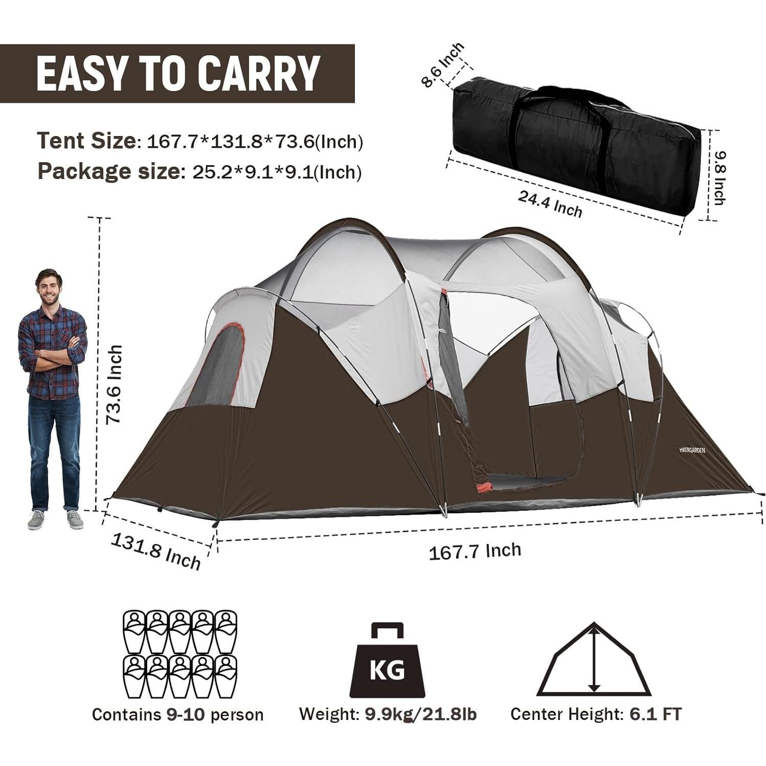 Carpa de Camping HIKERGARDEN para 10 Personas - Impermeable