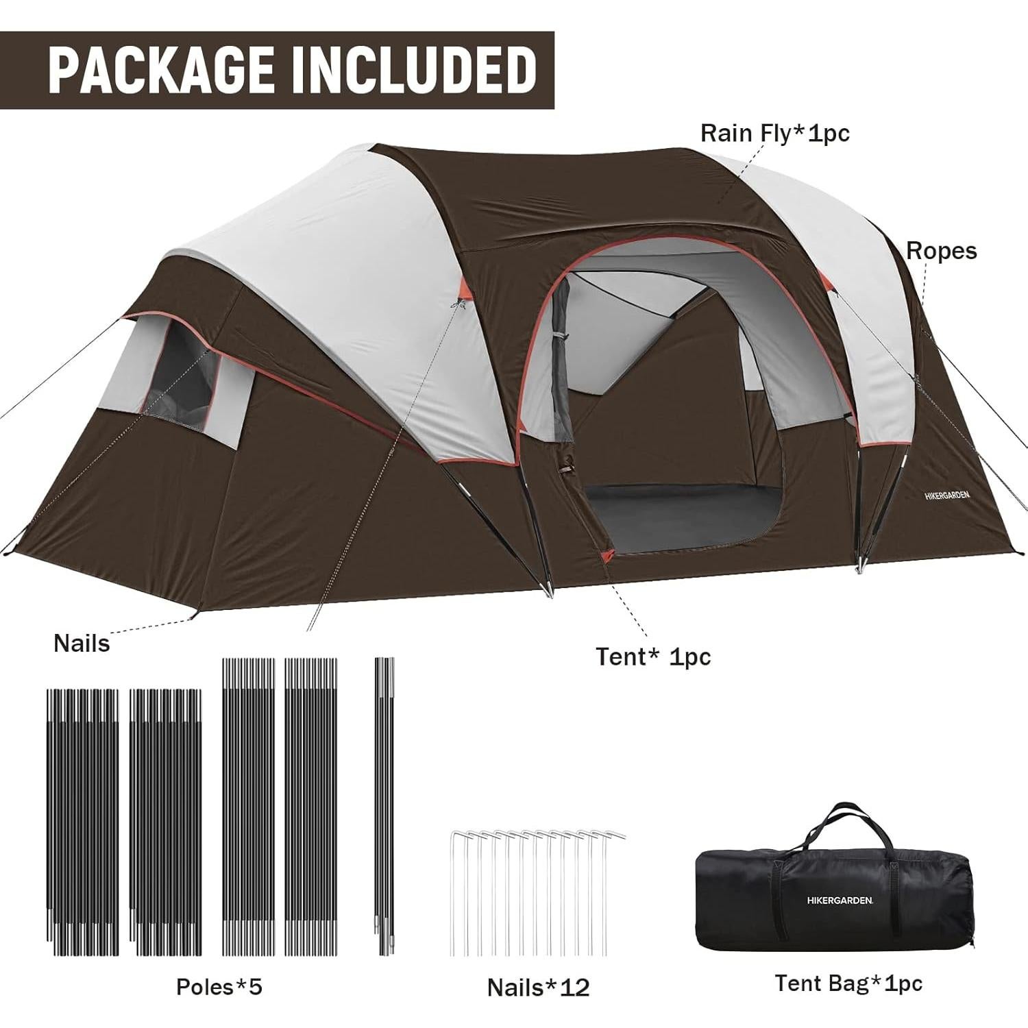 Carpa de Camping HIKERGARDEN para 10 Personas - Impermeable