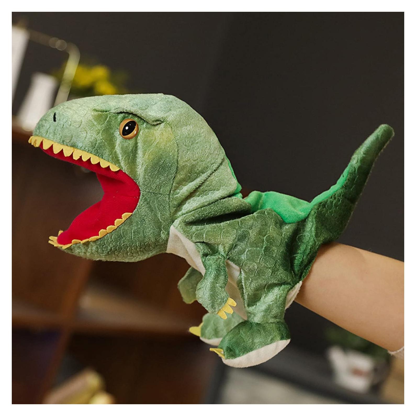 Títere de Mano de Peluche Dinosaurio Verde Corazón Pequeño 25cm