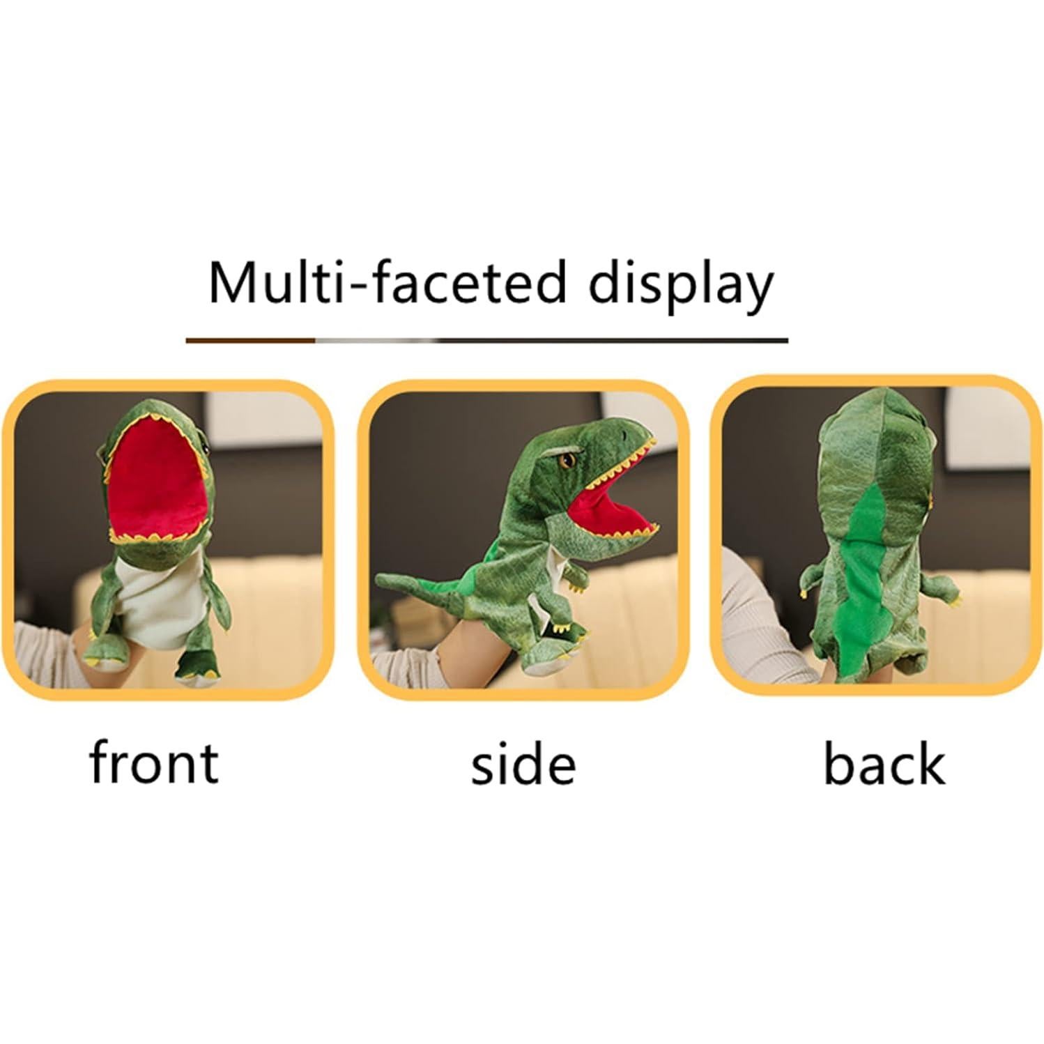 Títere de Mano de Peluche Dinosaurio Verde Corazón Pequeño 25cm