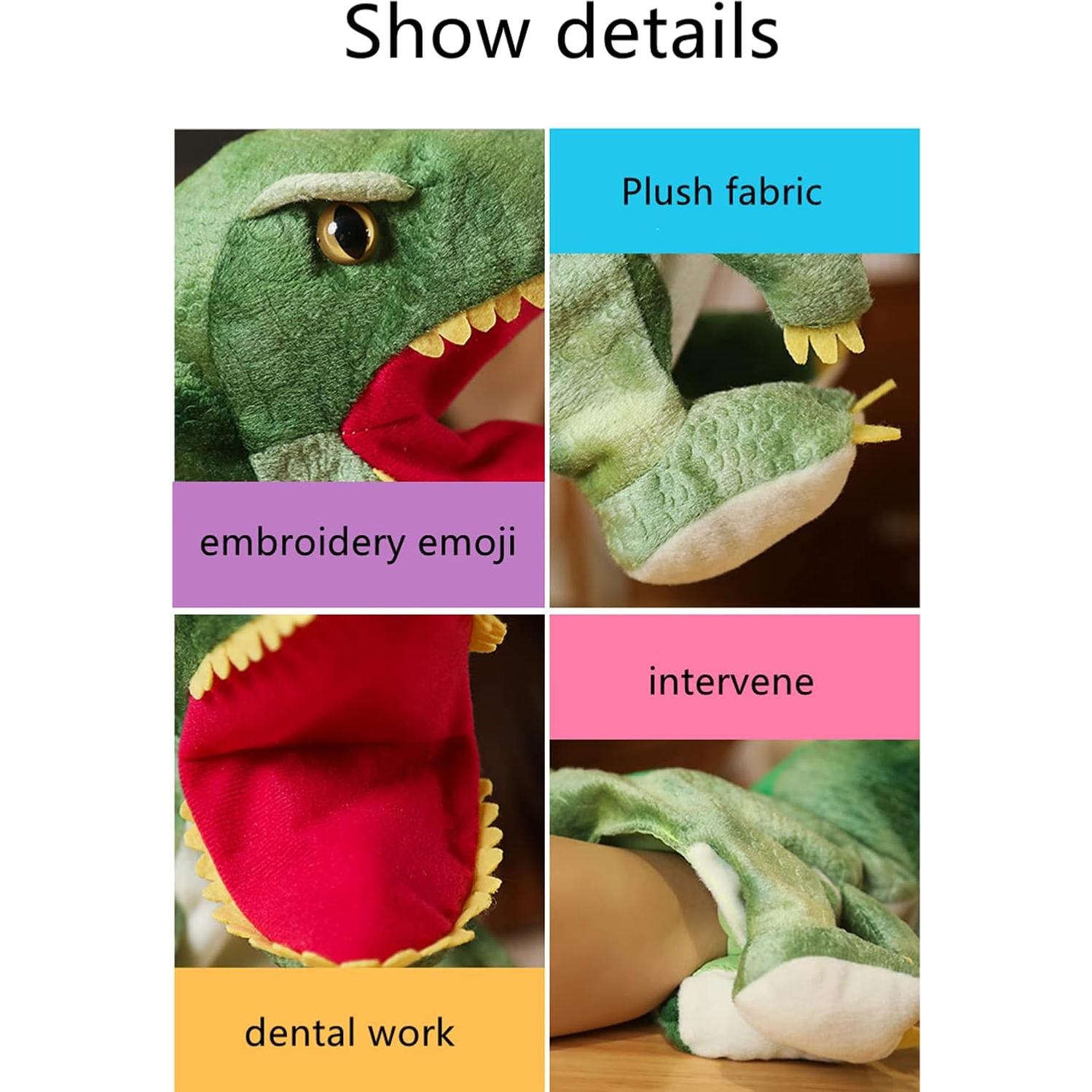 Títere de Mano de Peluche Dinosaurio Verde Corazón Pequeño 25cm