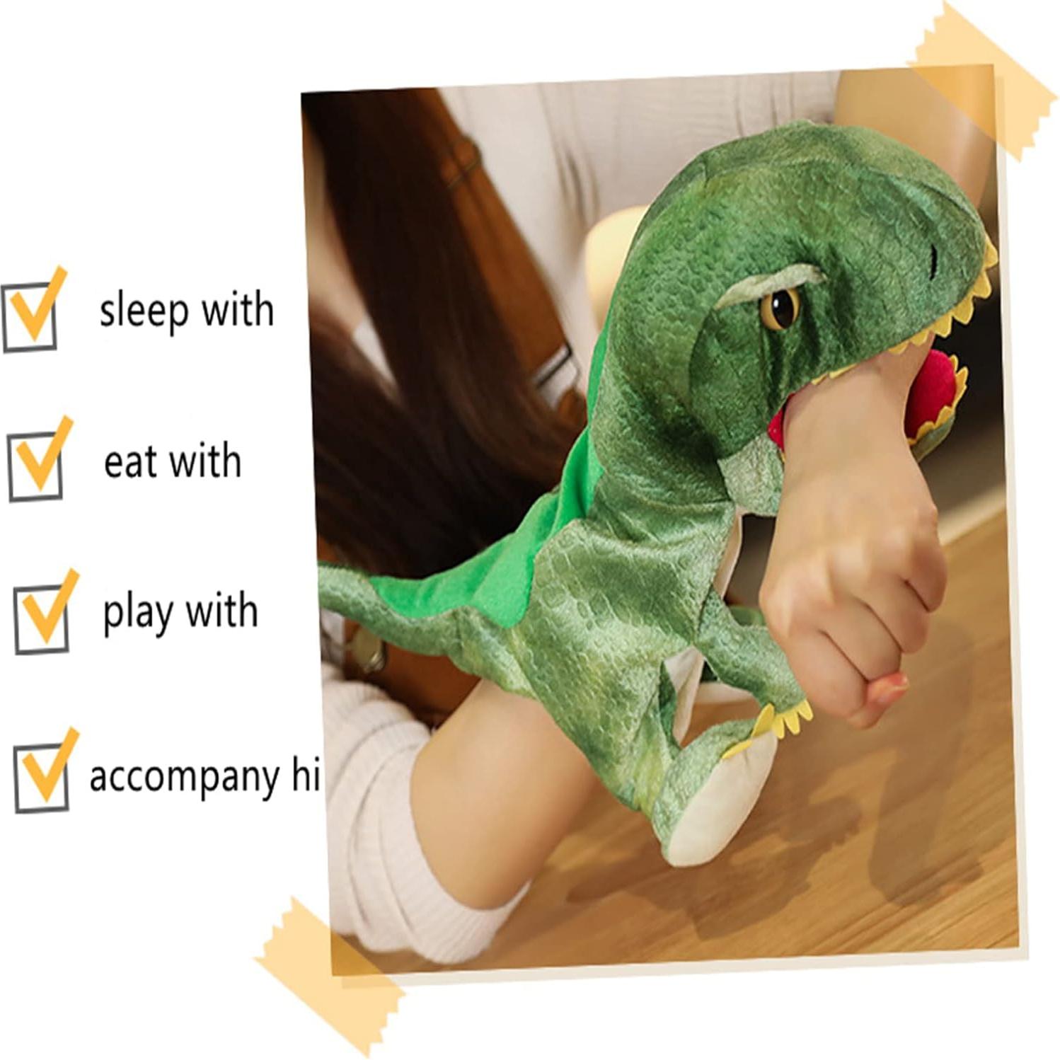 Títere de Mano de Peluche Dinosaurio Verde Corazón Pequeño 25cm