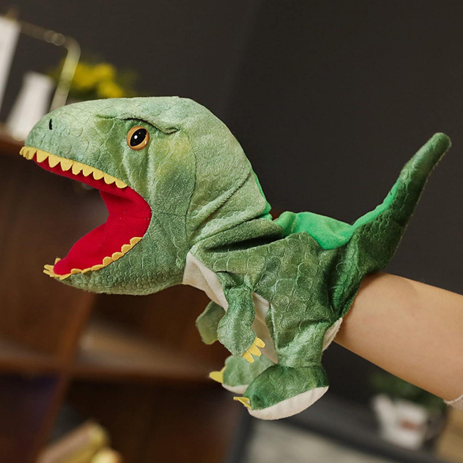 Títere de Mano de Peluche Dinosaurio Verde Corazón Pequeño 25cm