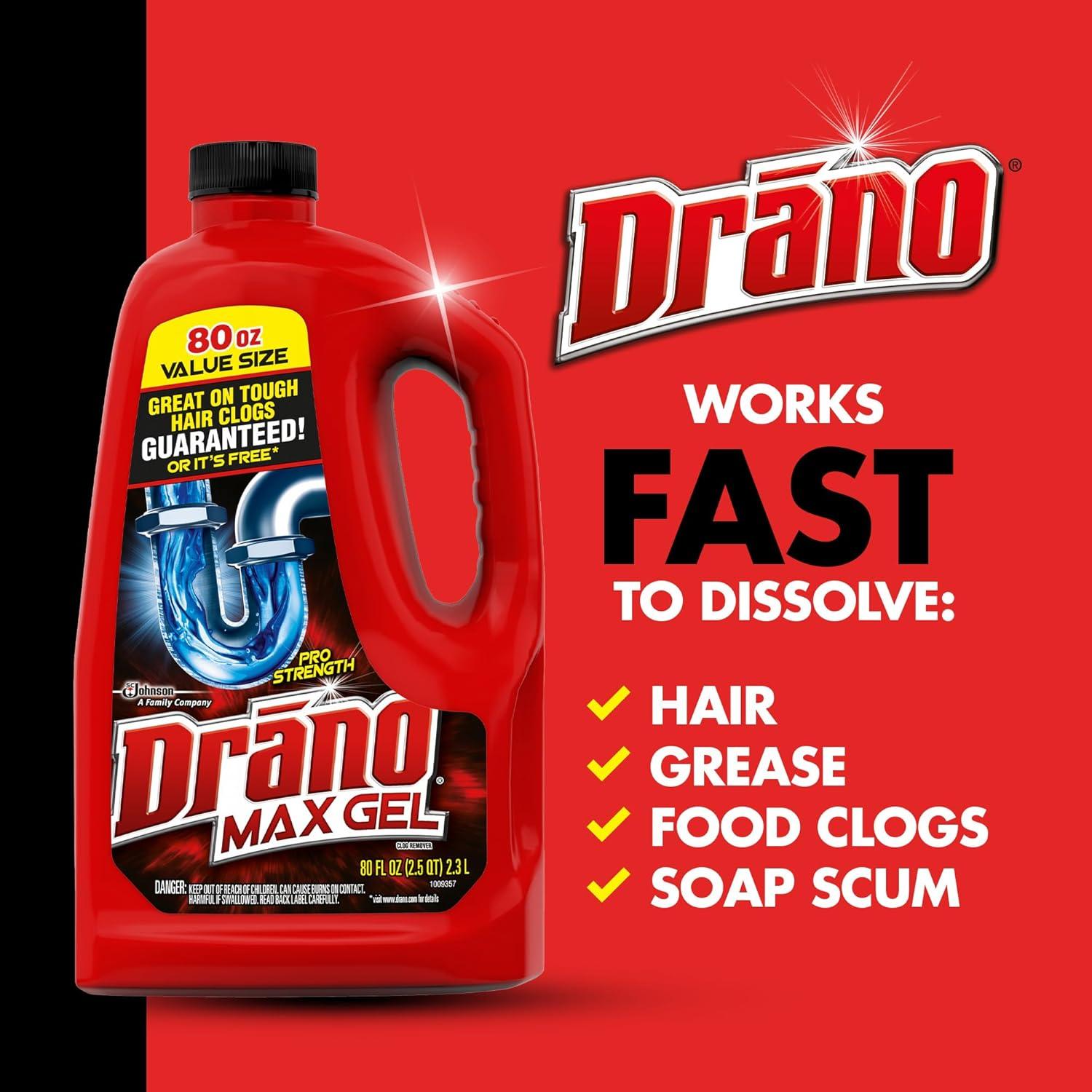 Drano Max Gel 80 Oz Removedor de Obstrucciones para Drenajes
