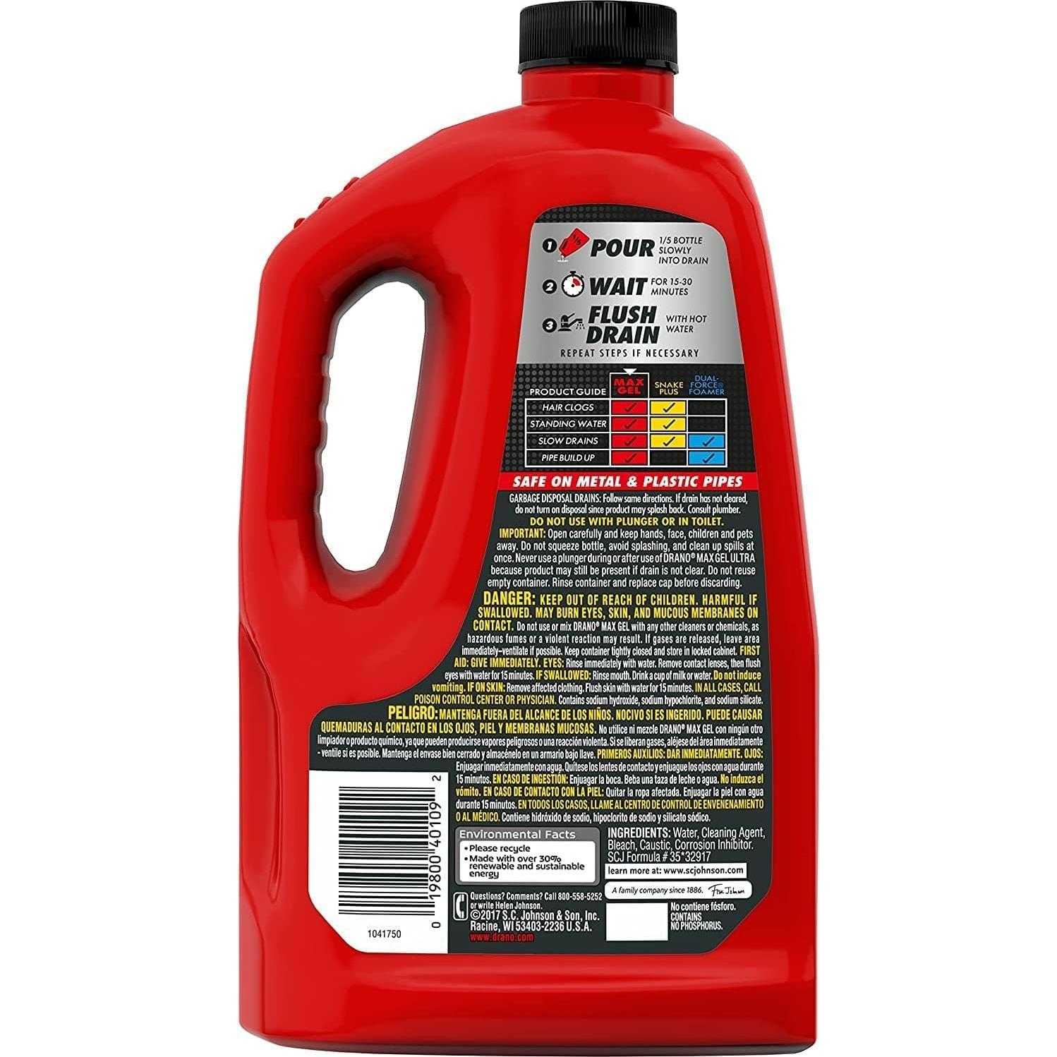Drano Max Gel 80 Oz Removedor de Obstrucciones para Drenajes