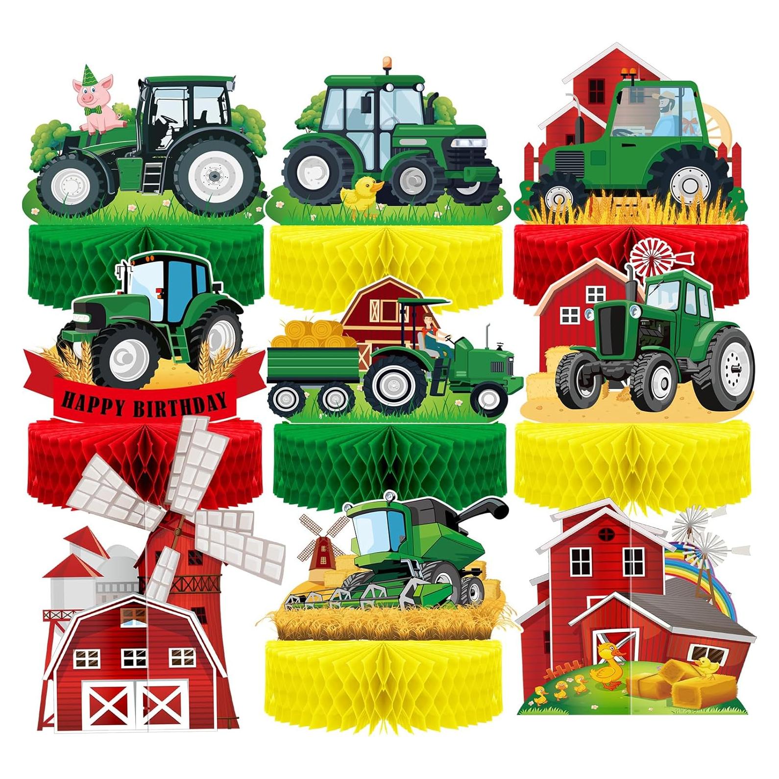 Centros de Mesa de Tractor Verde 9 Pcs Sureio Decoración Fiesta