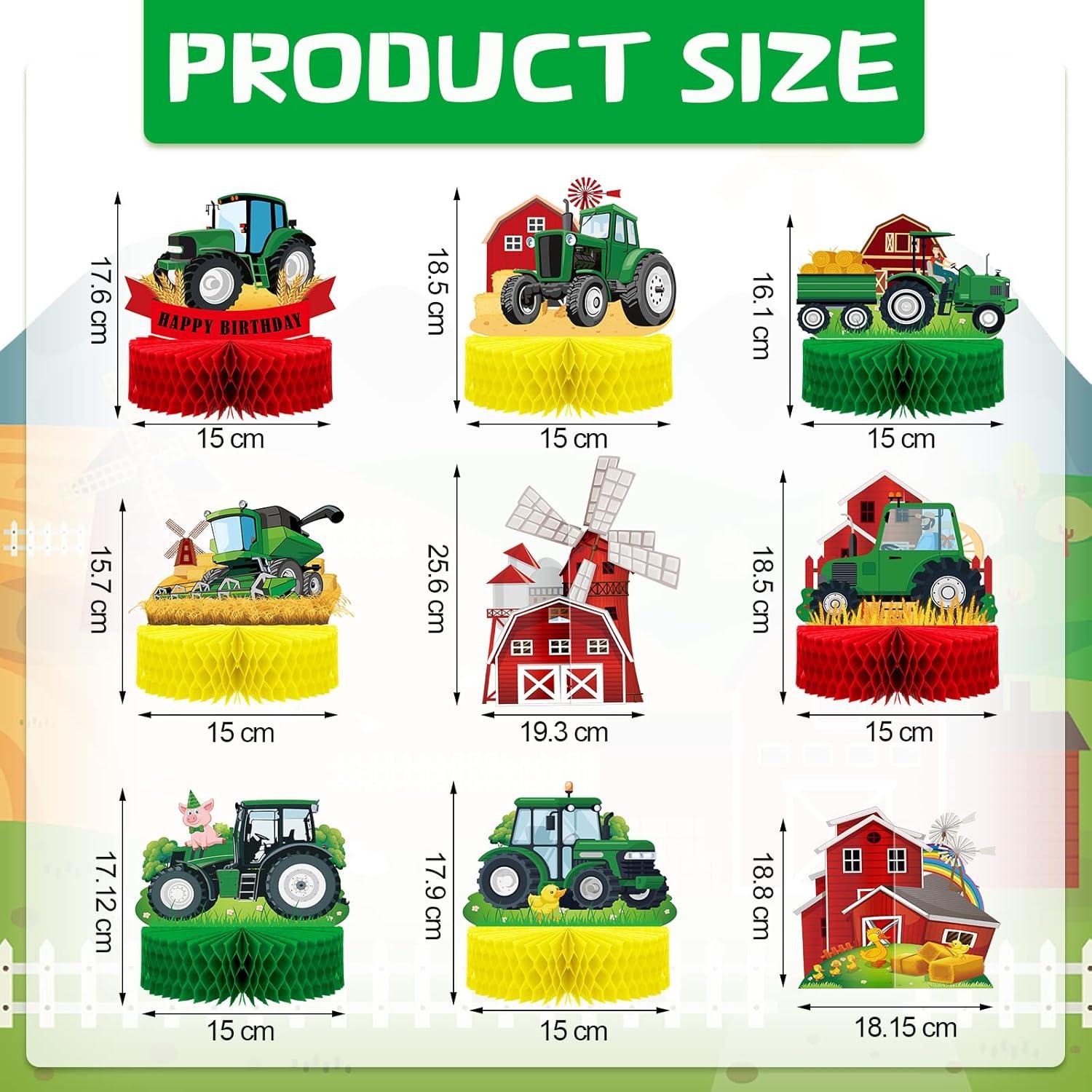 Centros de Mesa de Tractor Verde 9 Pcs Sureio Decoración Fiesta
