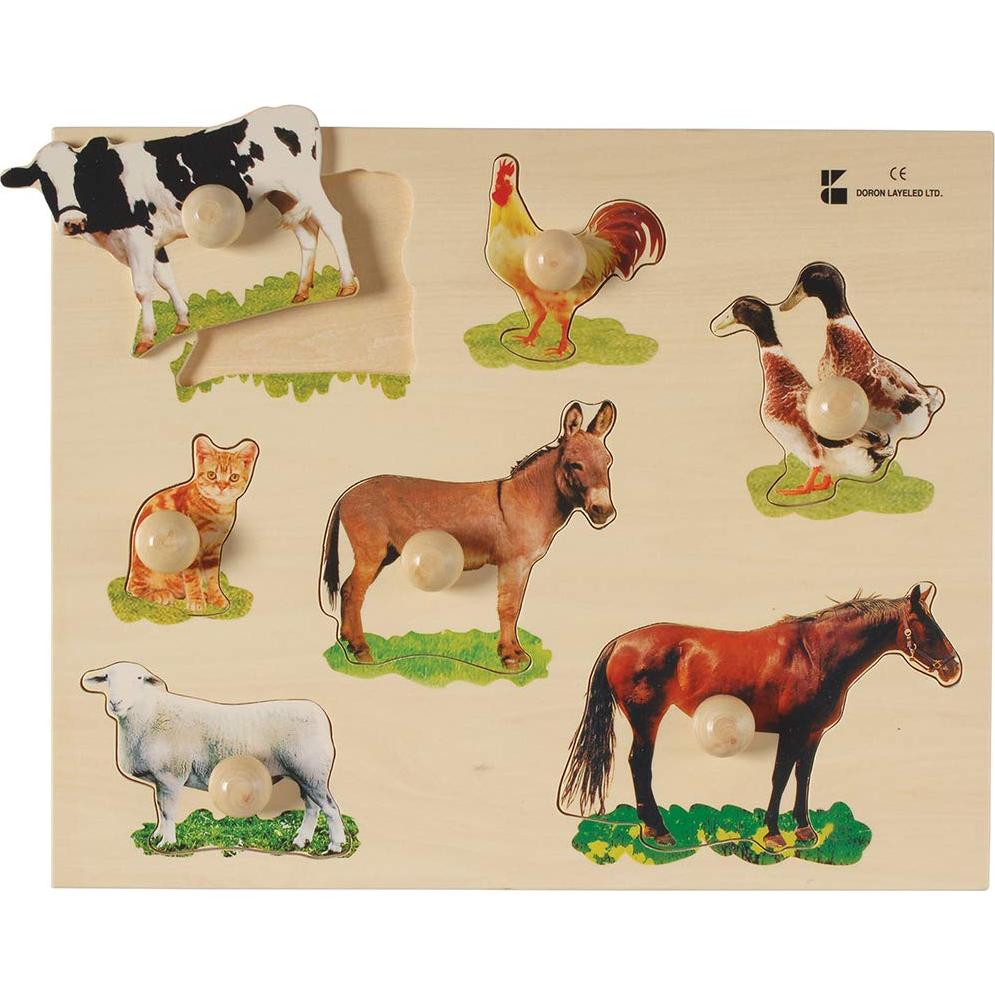 Constructive Playthings Toddler Puzzles, Includes Fruits, Vegetables and Animals Photo Puzzles, Preschool Toys, Knobbed, Wood, Multicolor (Set of 4), Great Gifts for 2-3 Years Old Toddler