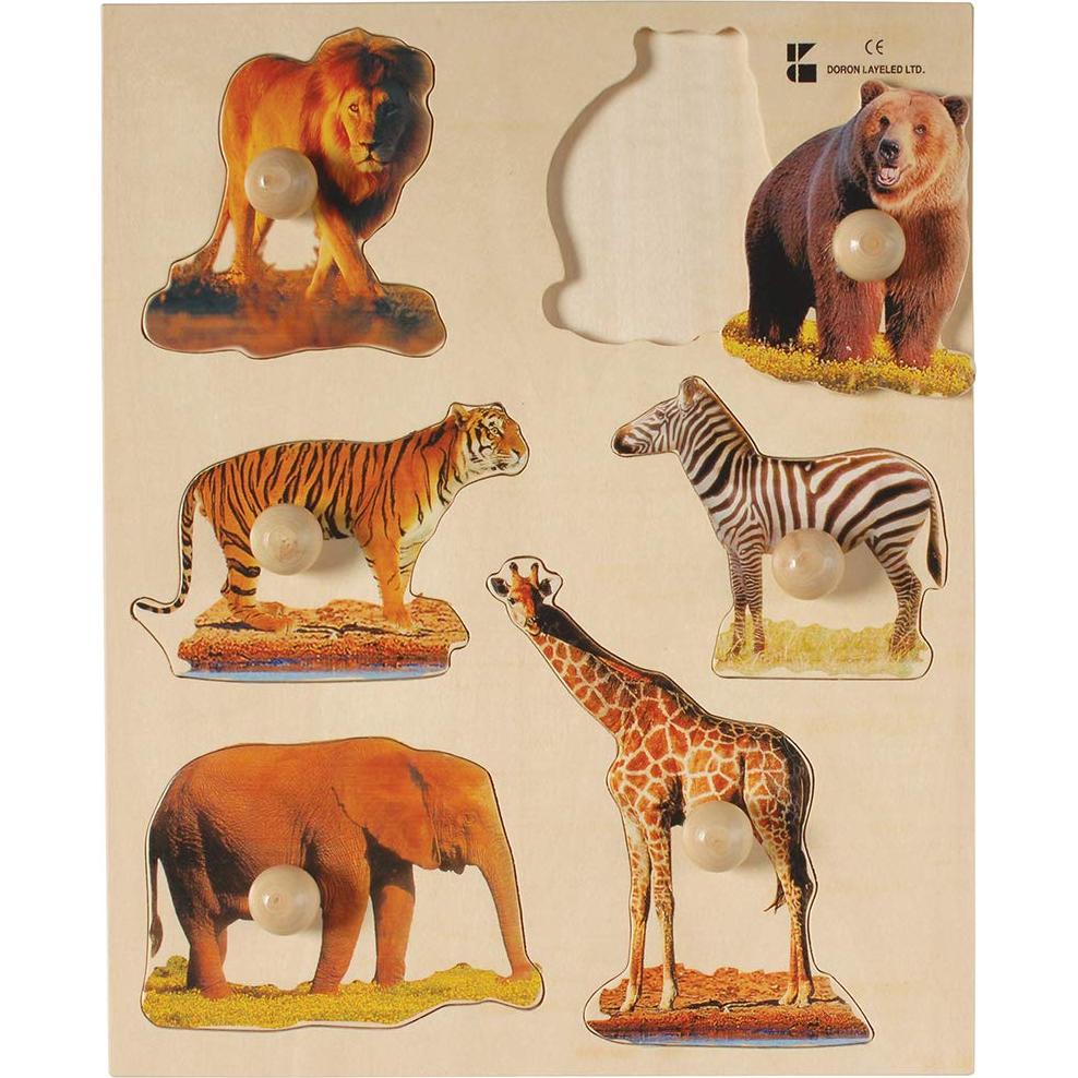 Constructive Playthings Toddler Puzzles, Includes Fruits, Vegetables and Animals Photo Puzzles, Preschool Toys, Knobbed, Wood, Multicolor (Set of 4), Great Gifts for 2-3 Years Old Toddler