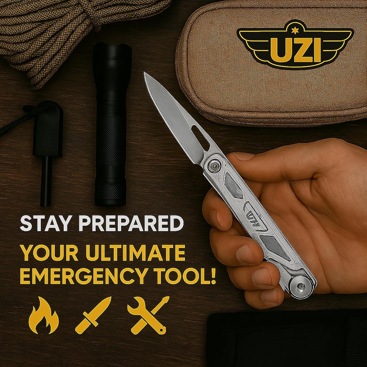 Herramienta Multifuncional UZI 12-en-1 Plegable de Acero Inoxidable