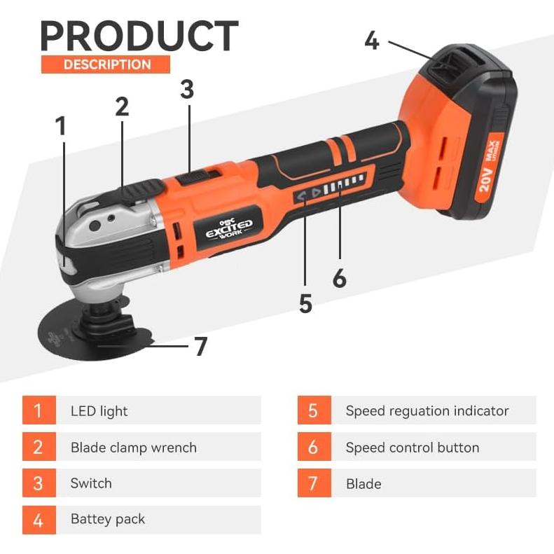 Kit Herramientas Oscilantes Inalámbricas 20V LAZYLAND 6 Velocidades