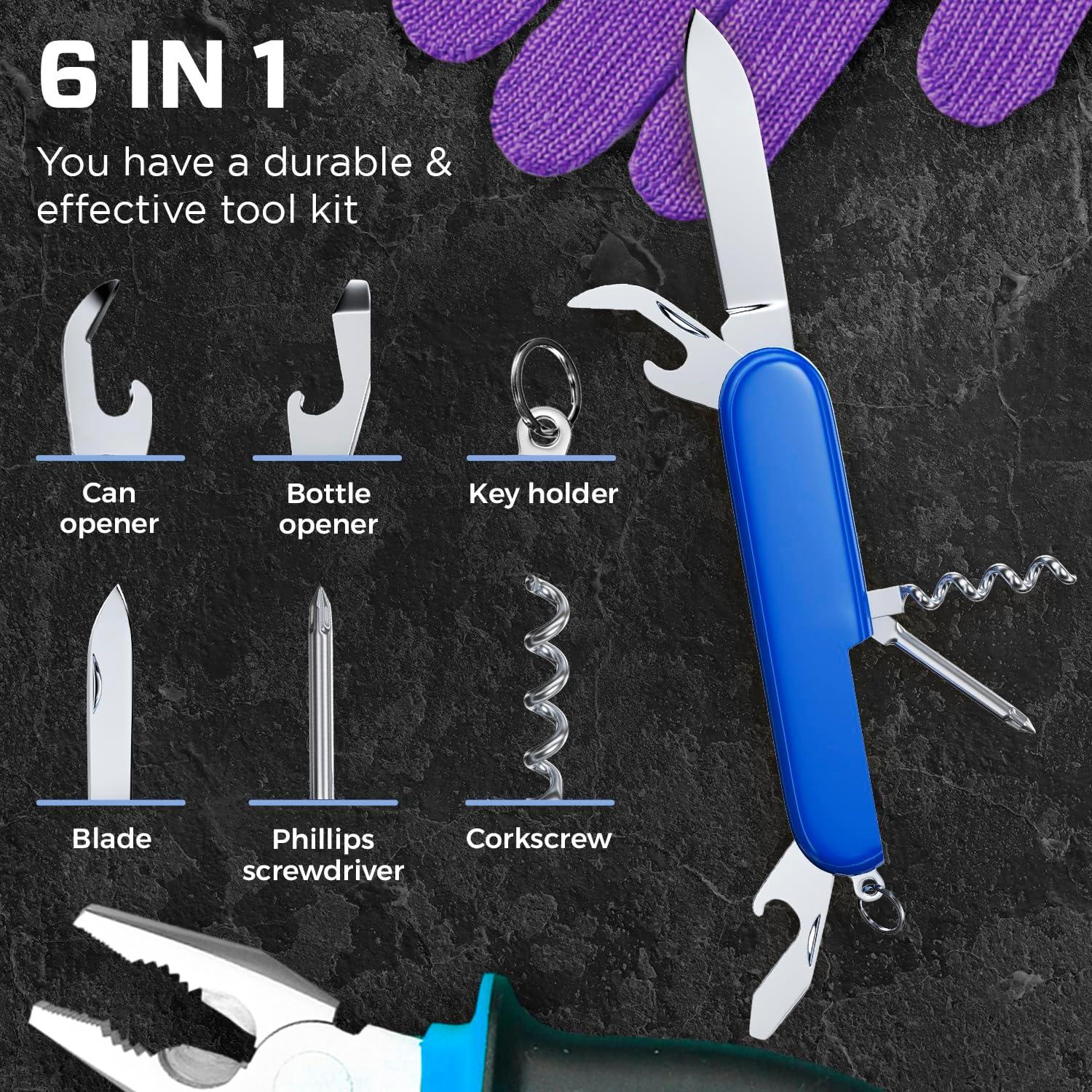 Cuchillo de Bolsillo 6 en 1 Buen Trabajador - Mini Multiherramienta Azul