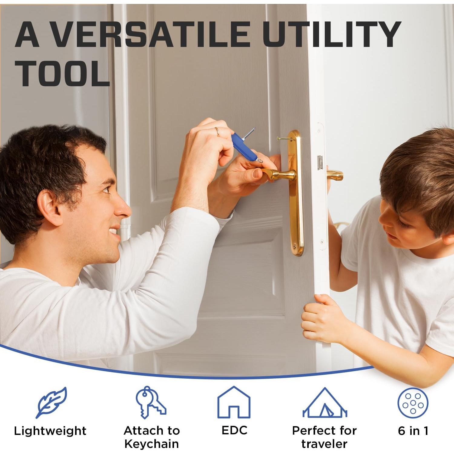 Cuchillo de Bolsillo 6 en 1 Buen Trabajador - Mini Multiherramienta Azul