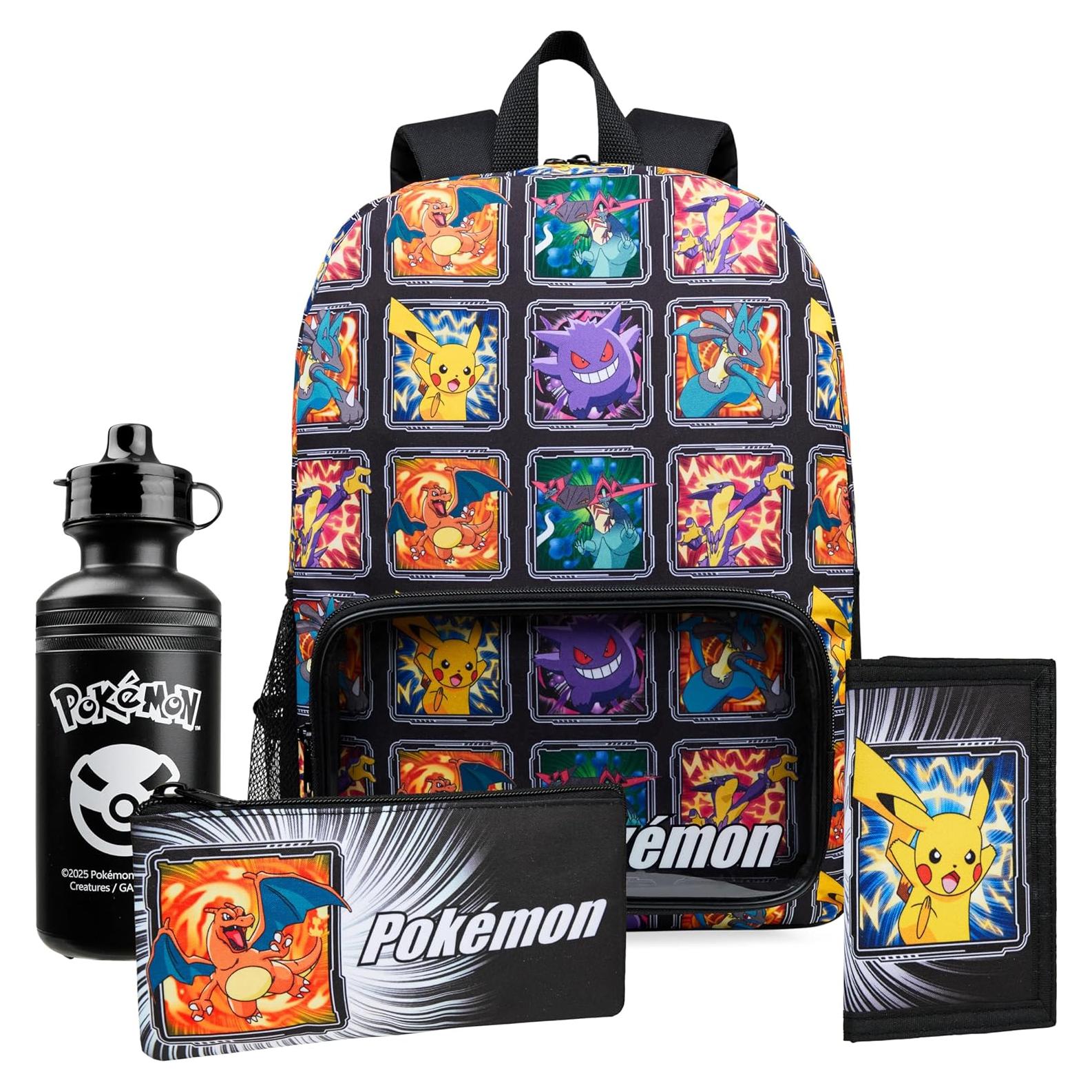 Conjunto de Mochilas Pokemon 4 Pcs para Niños - Mochila, Estuche, Botella y Bolsa