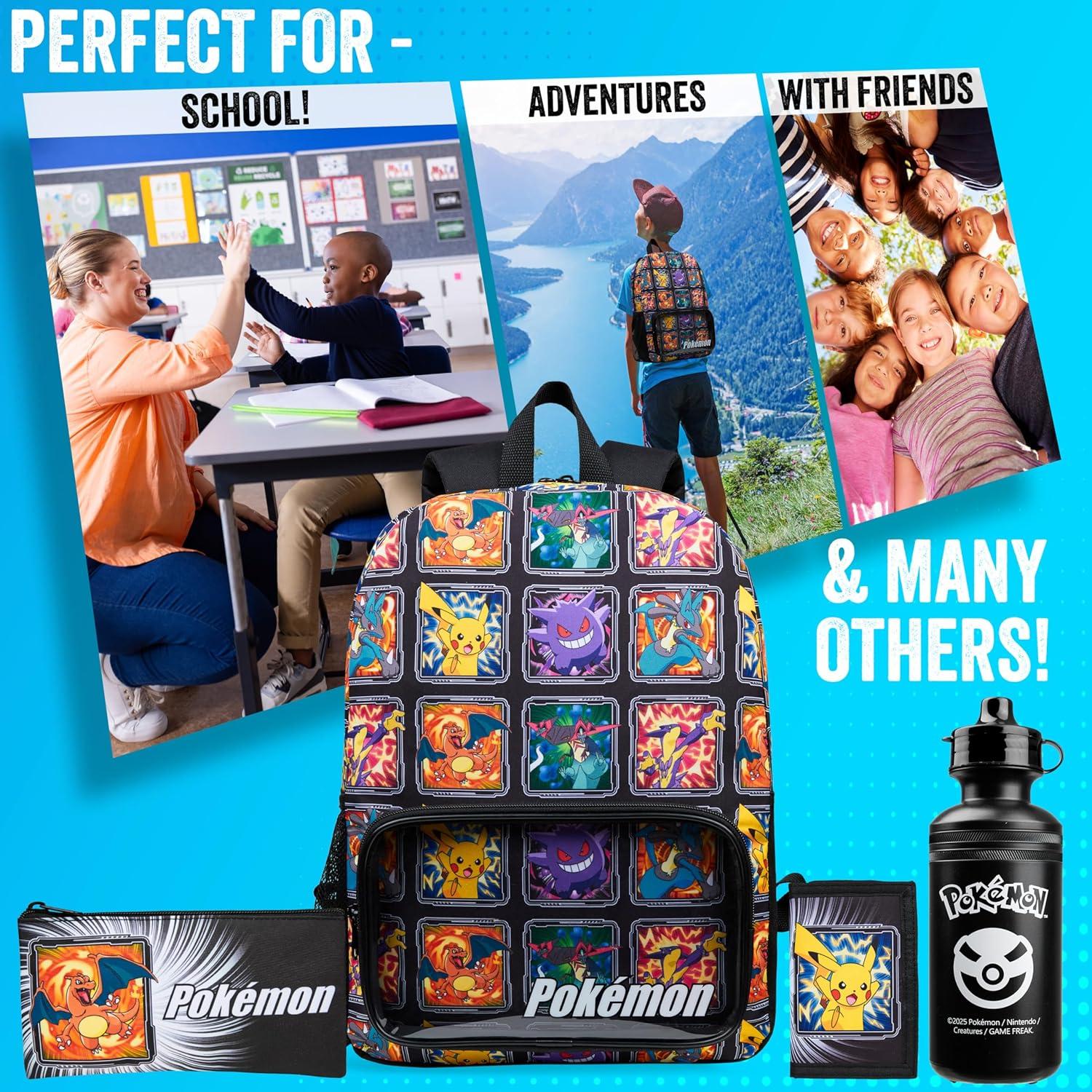 Conjunto de Mochilas Pokemon 4 Pcs para Niños - Mochila, Estuche, Botella y Bolsa