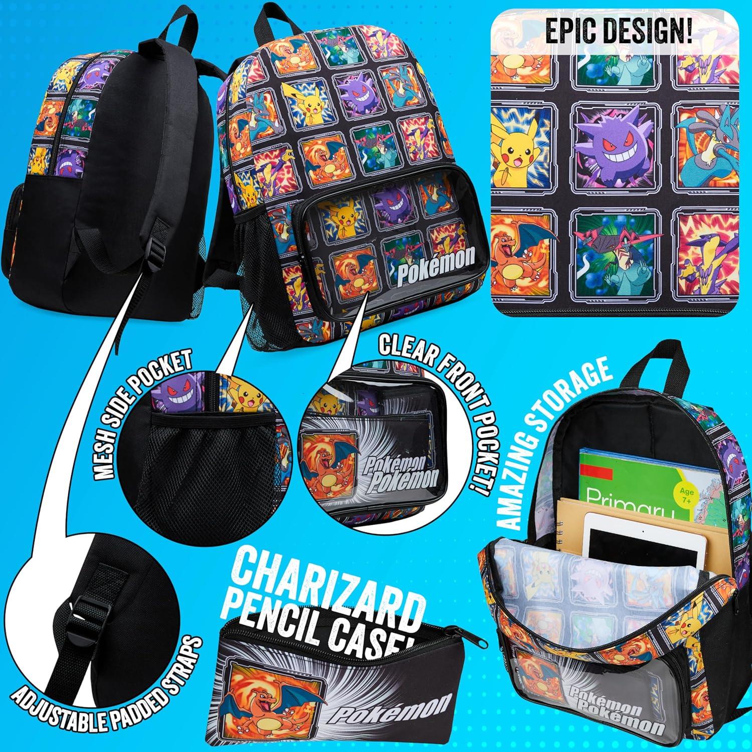 Conjunto de Mochilas Pokemon 4 Pcs para Niños - Mochila, Estuche, Botella y Bolsa