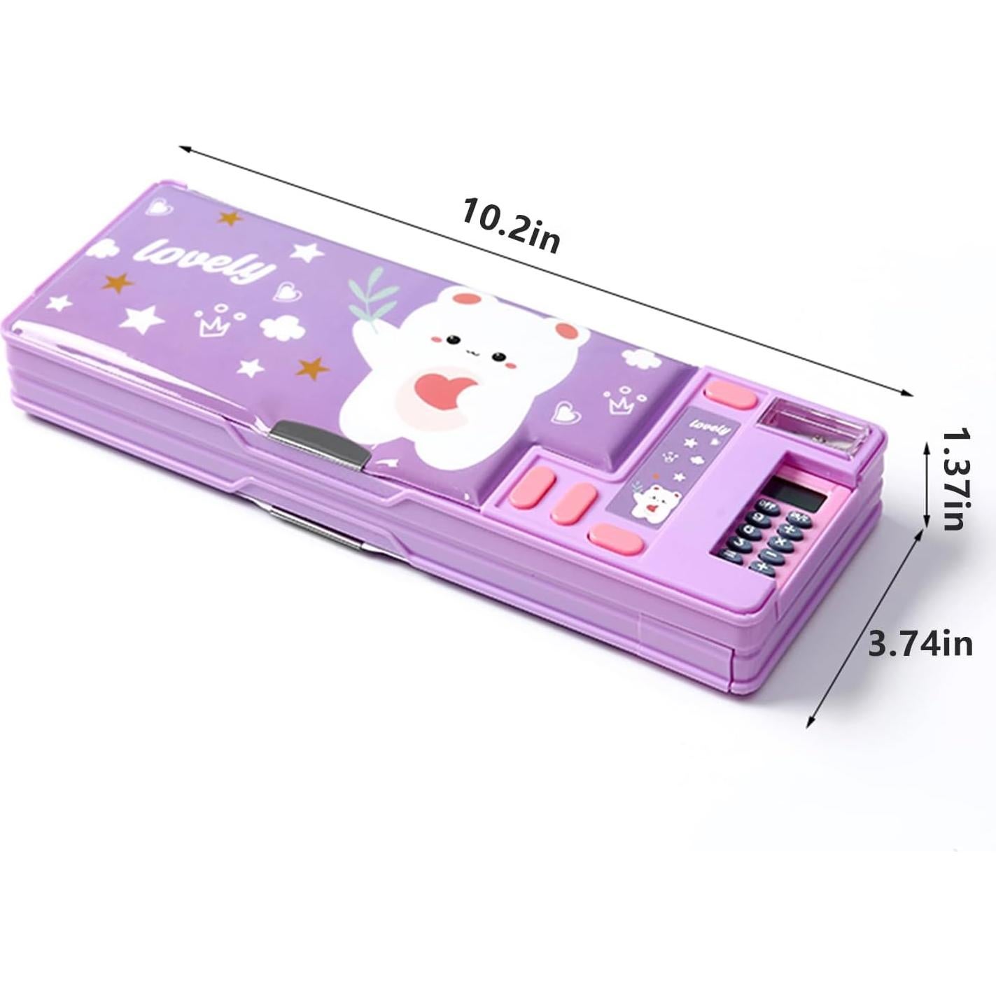 Estuche Multifuncional LilyBeauty con Calculadora y Sacapuntas - Púrpura