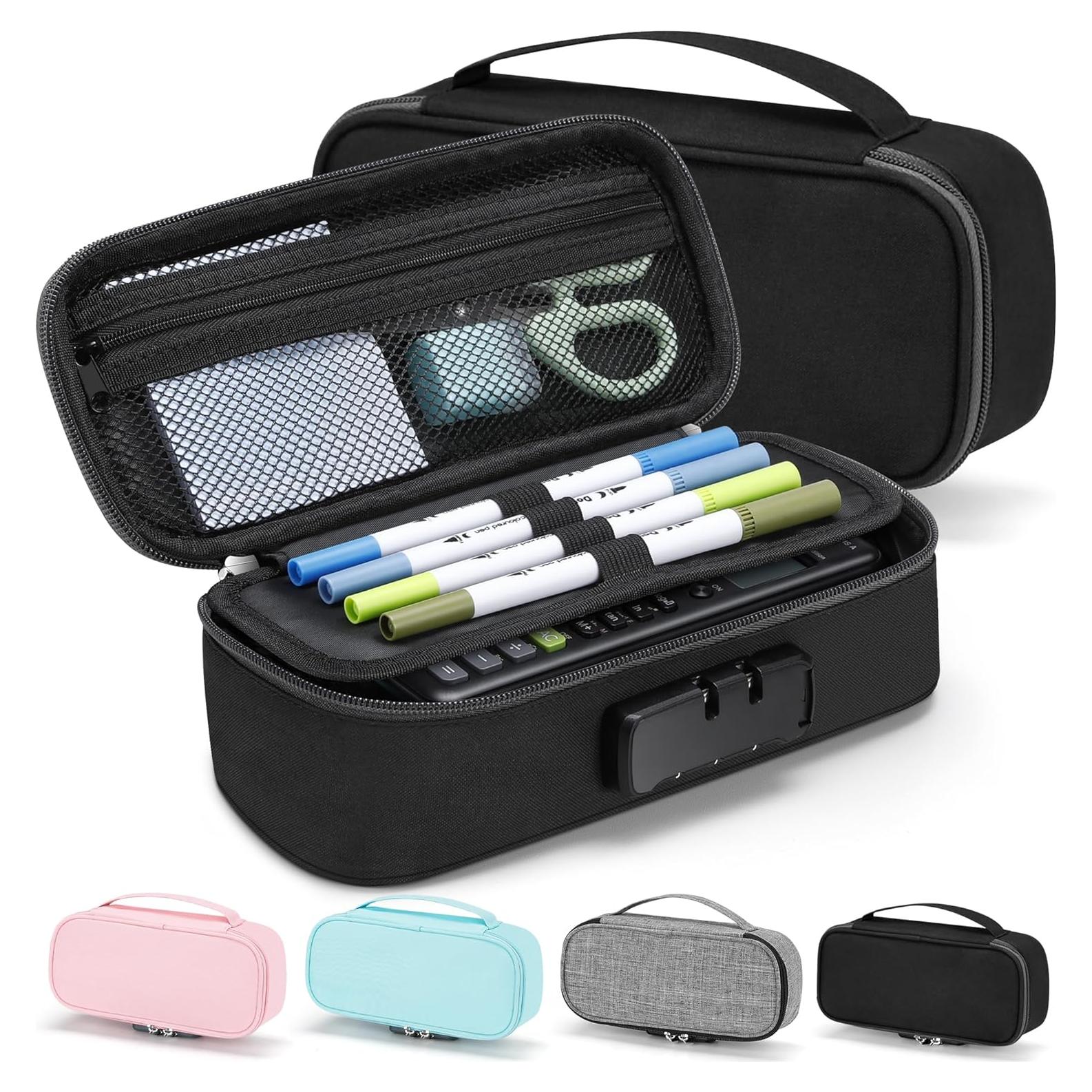 Estuche de Lápices Zannaki con Cerradura - Negro, 22.9x9.7cm