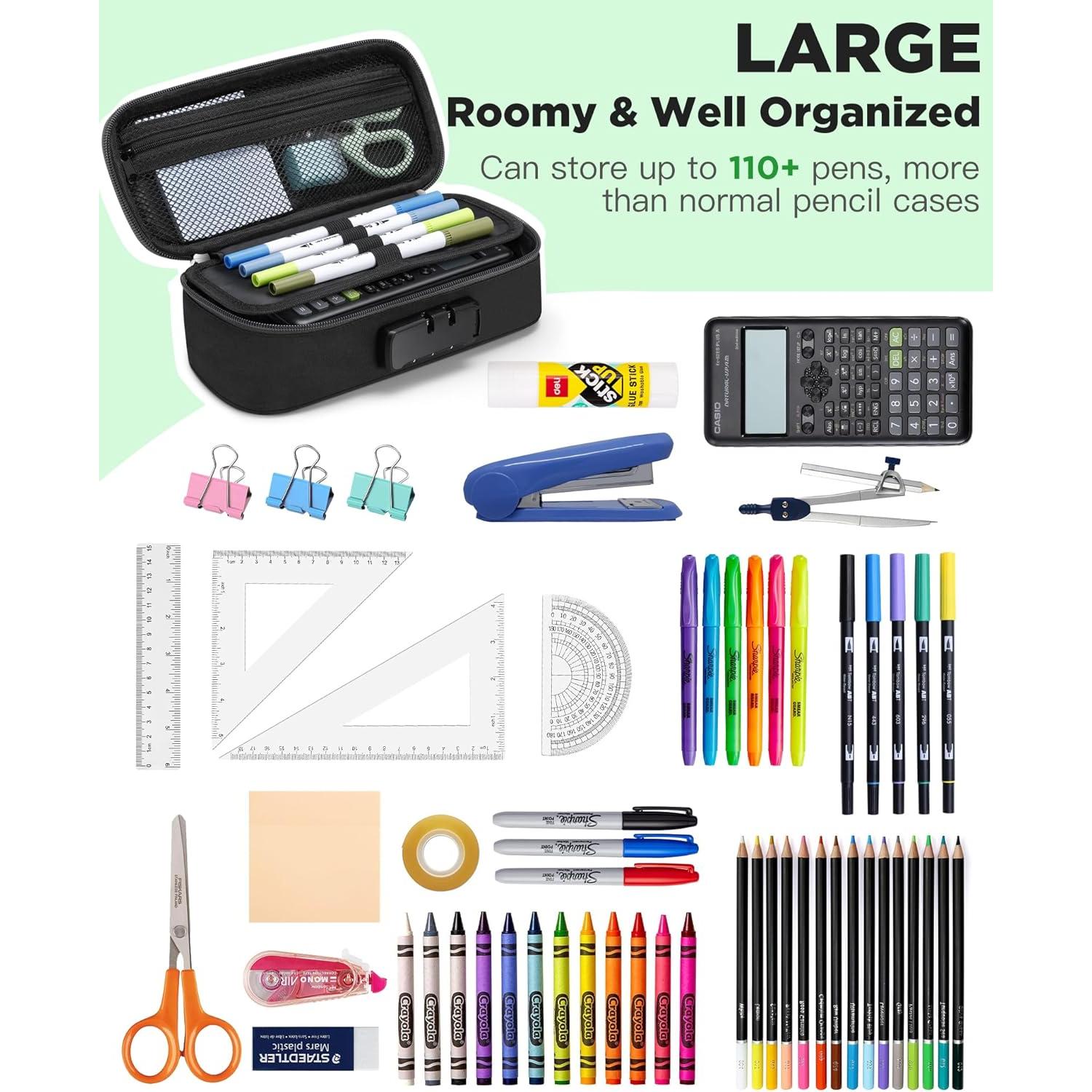 Estuche de Lápices Zannaki con Cerradura - Negro, 22.9x9.7cm