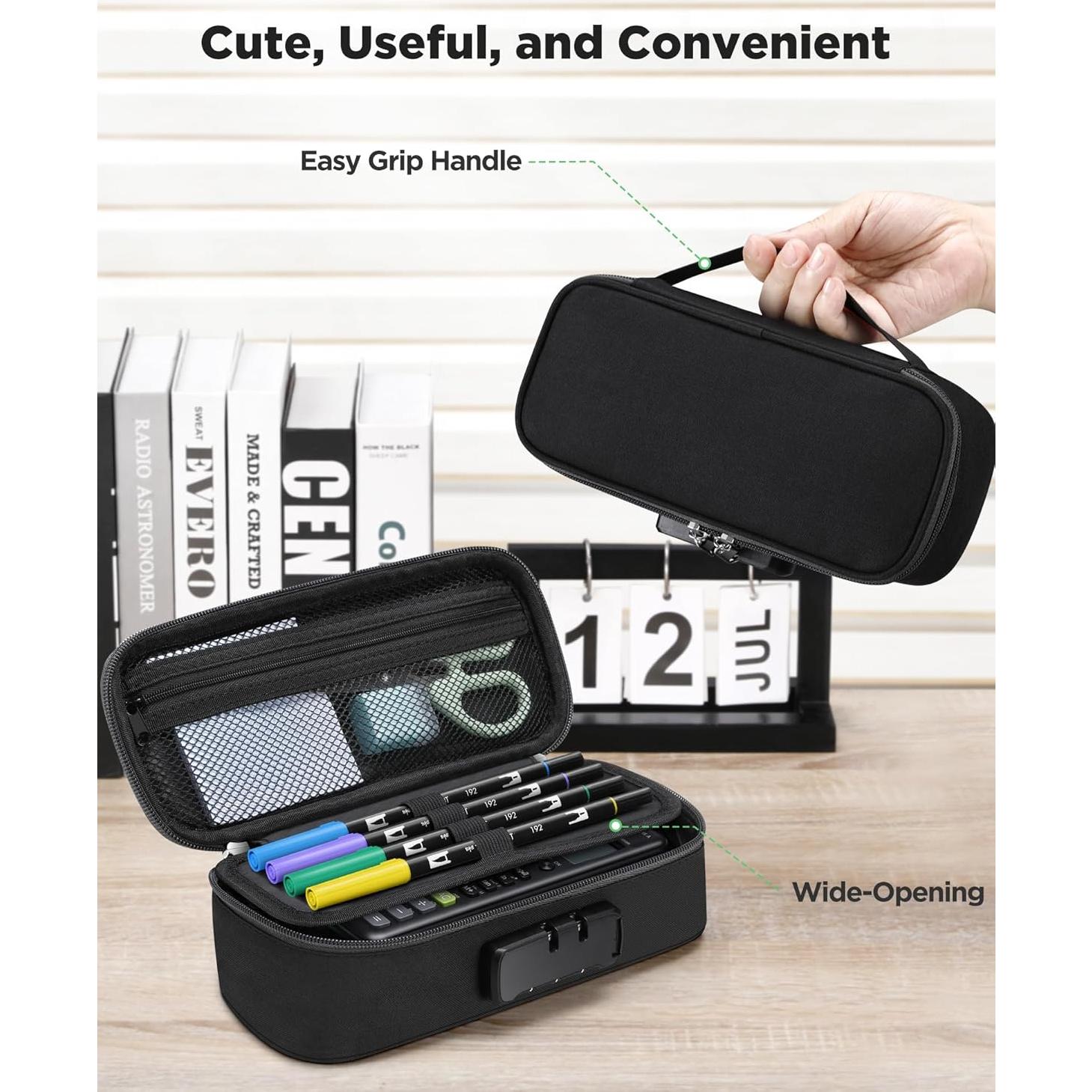 Estuche de Lápices Zannaki con Cerradura - Negro, 22.9x9.7cm