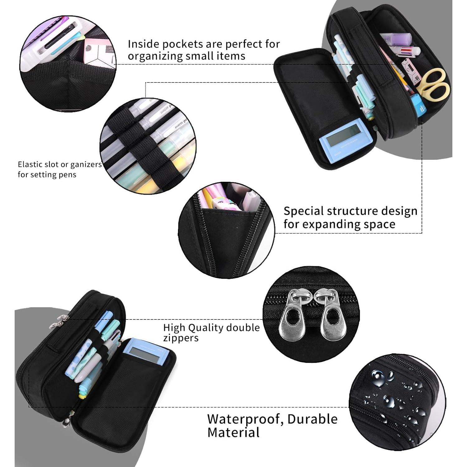 Estuche de Lápices Grande Negro Organizador de Escritorio